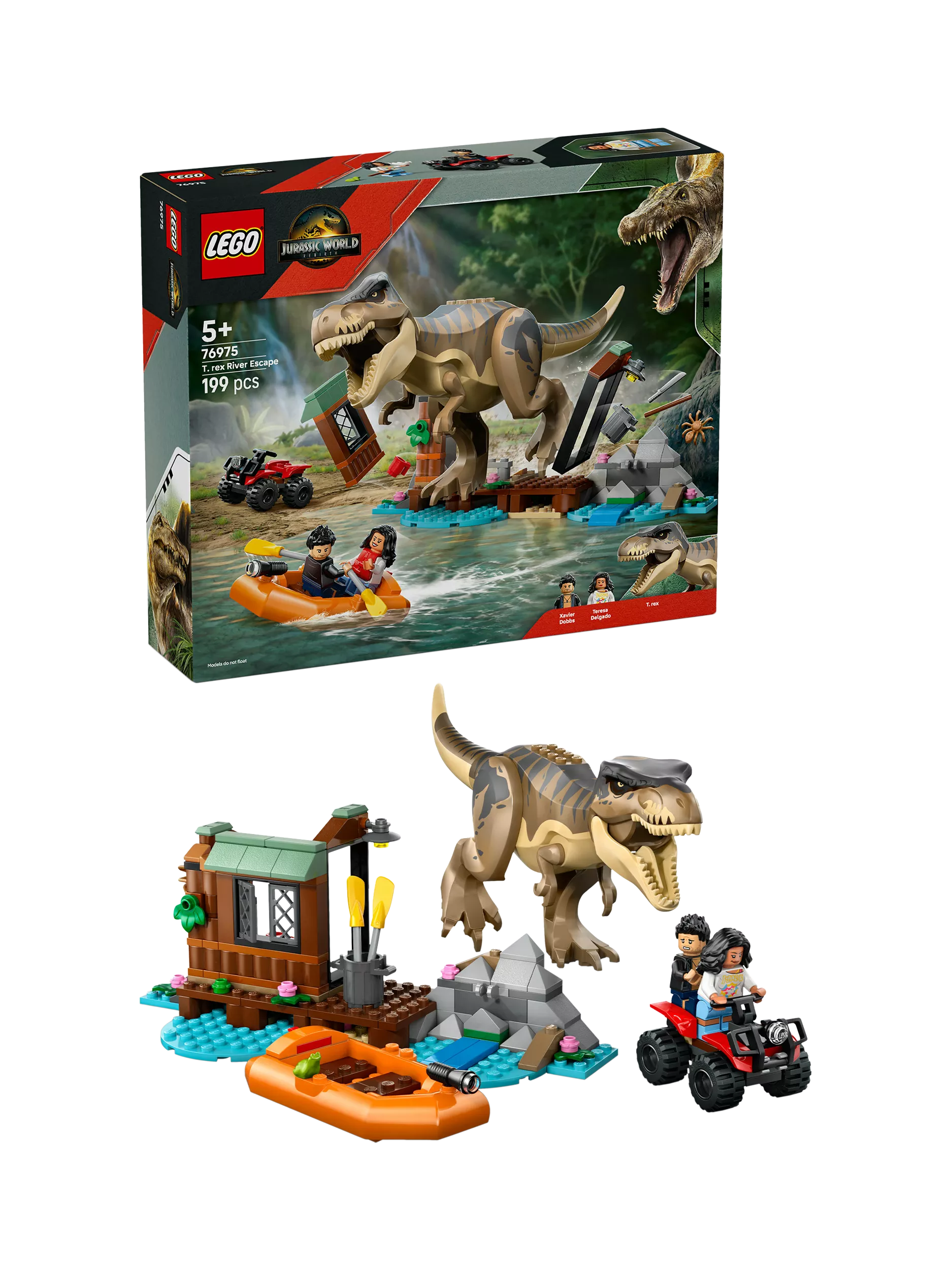LEGO T. rex River Escape 199-piece building set, imported from the UK