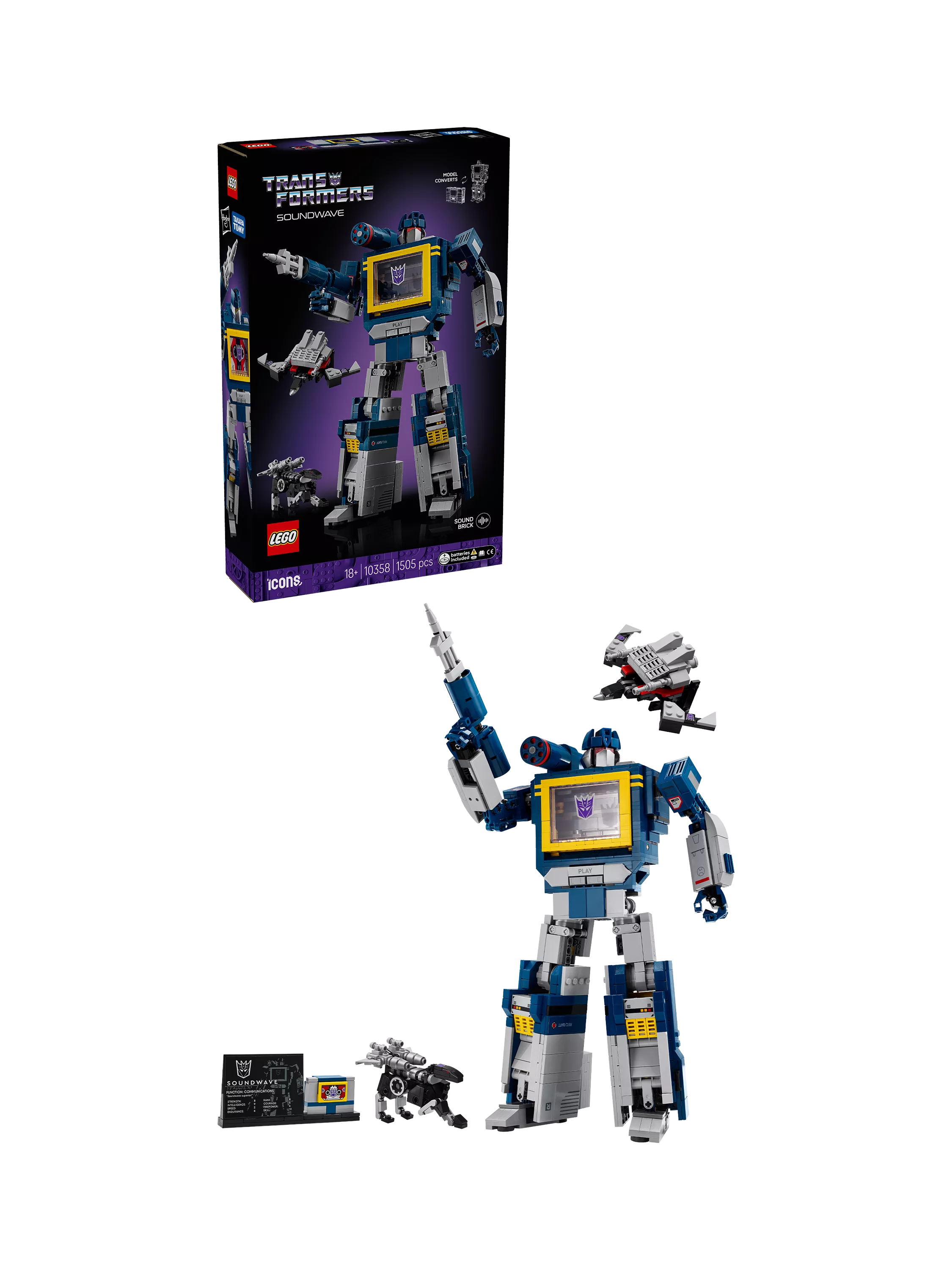 LEGO Icons Transformers Soundwave building set 1505 pieces, imported from the UK