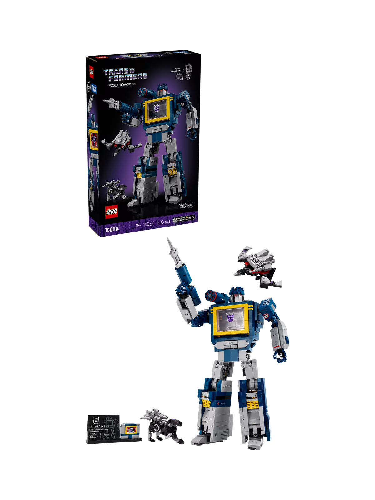 LEGO Icons Transformers Soundwave building set 1505 pieces, imported from the UK