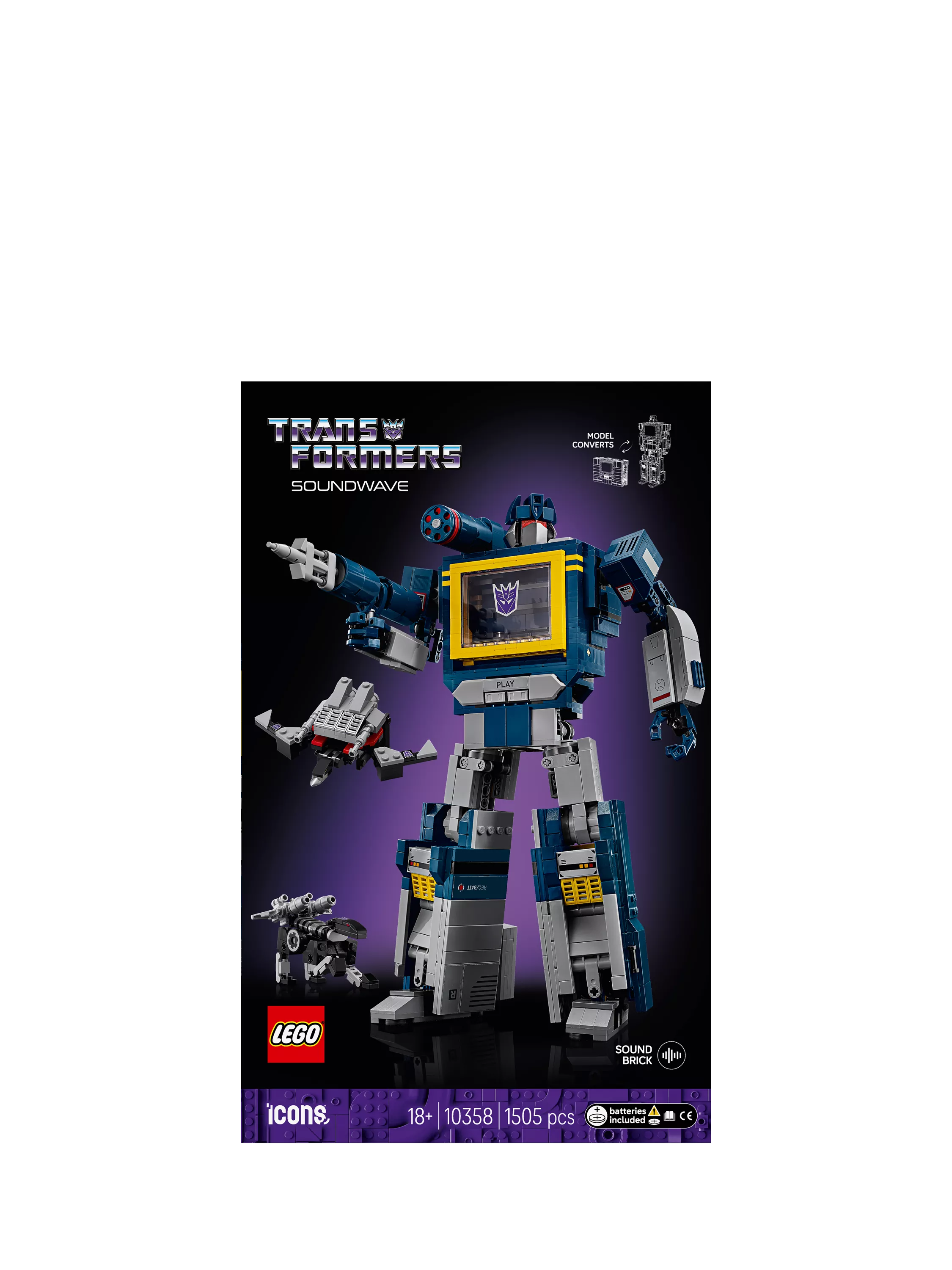 LEGO Icons Transformers Soundwave building set 1505 pieces, imported from the UK