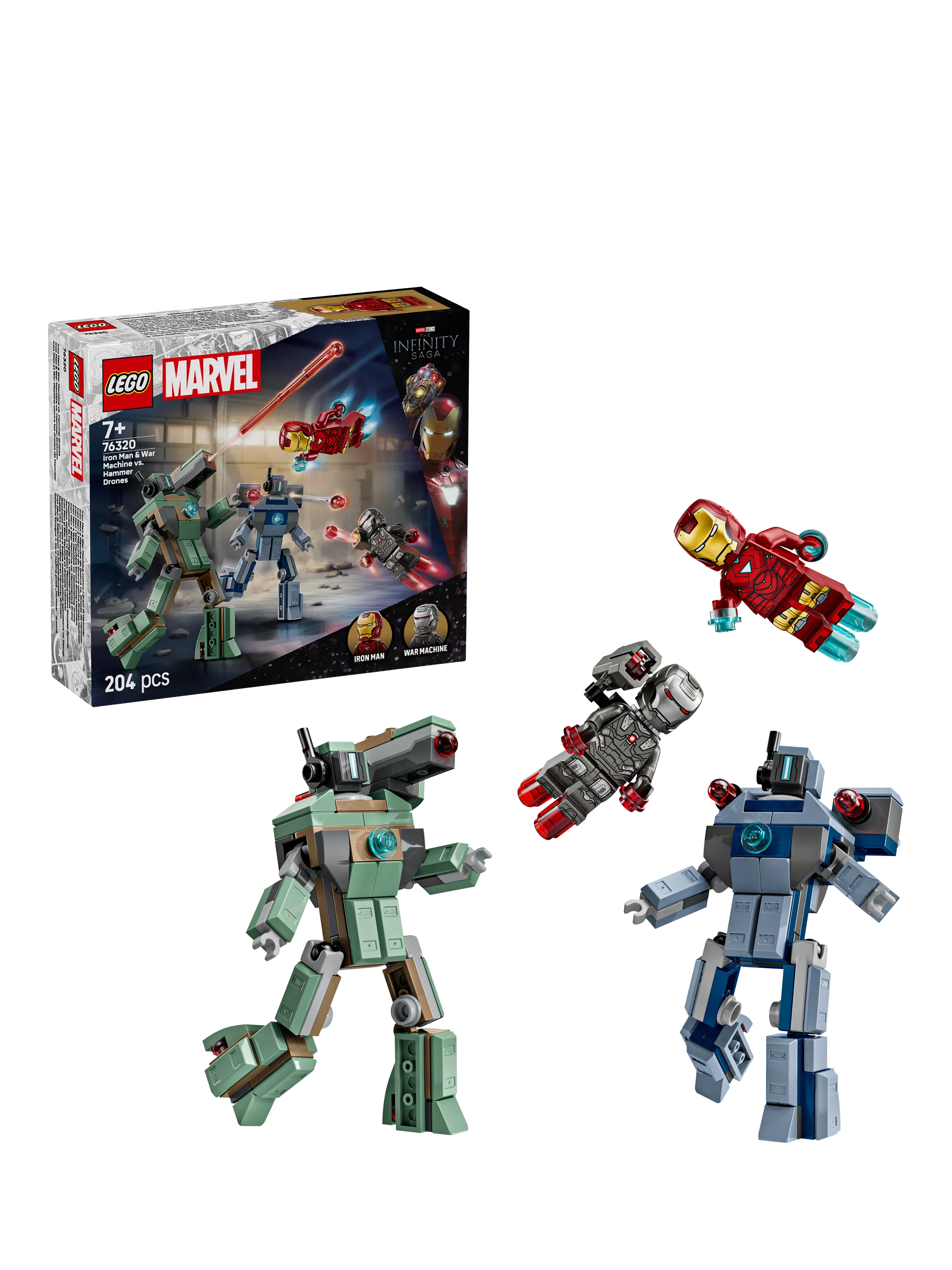 LEGO Marvel 76320 Iron Man & War Machine building set (British brand)