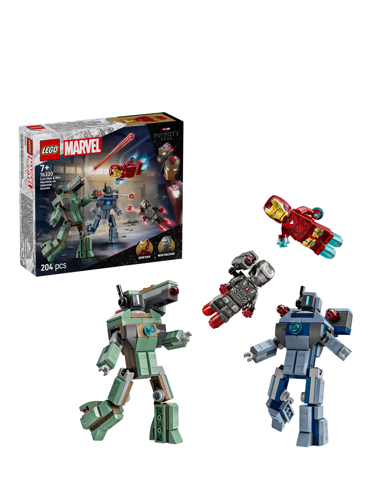 LEGO Marvel 76320 Iron Man & War Machine building set (British brand)