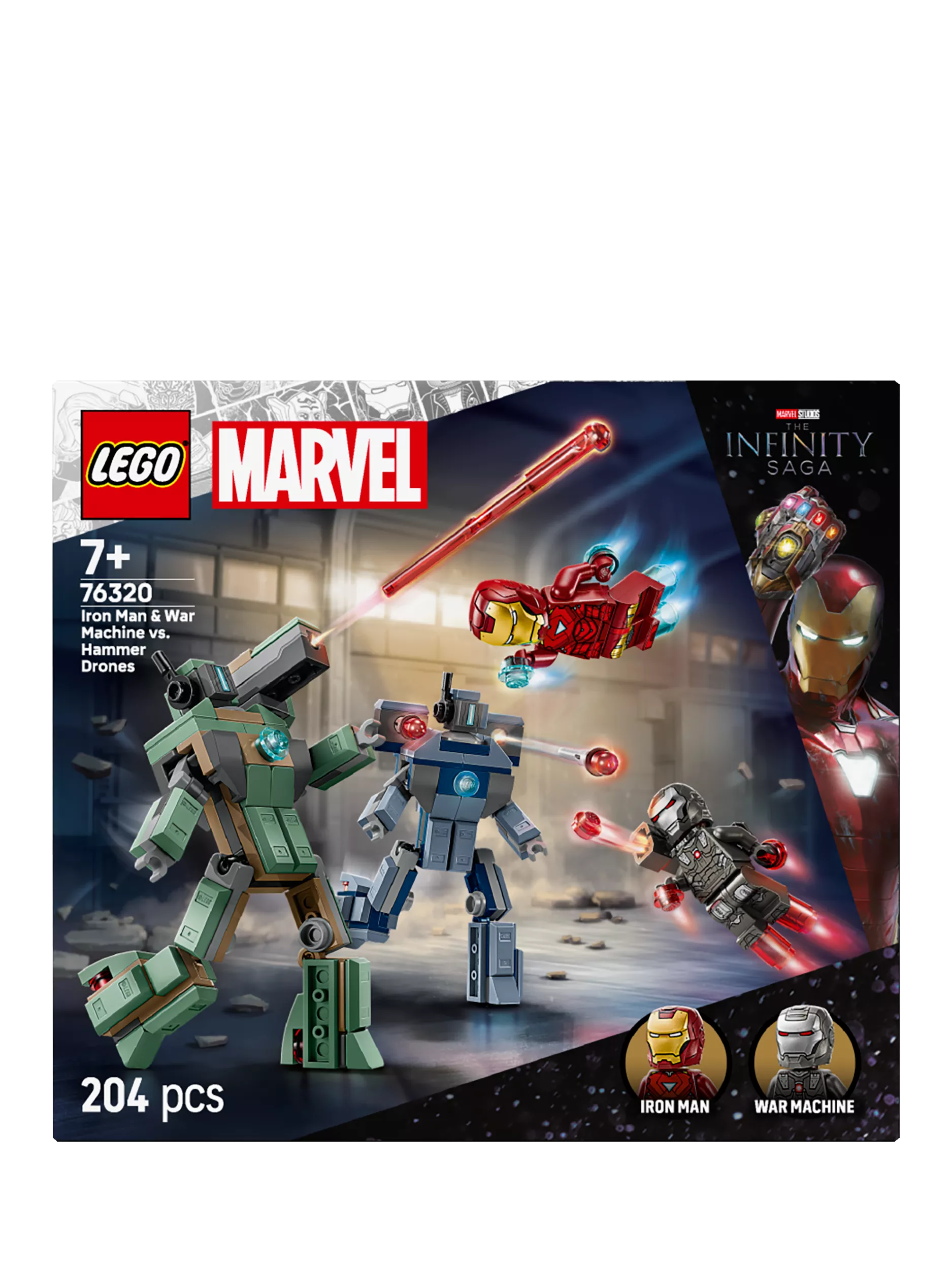 LEGO Marvel 76320 Iron Man & War Machine building set (British brand)