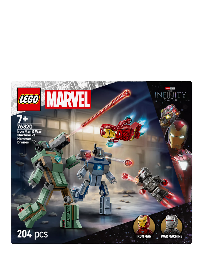 LEGO Marvel 76320 Iron Man & War Machine building set (British brand)