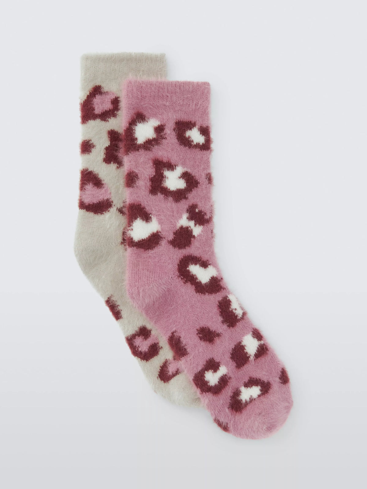 John Lewis fluffy animal print socks pink oatmeal - British product