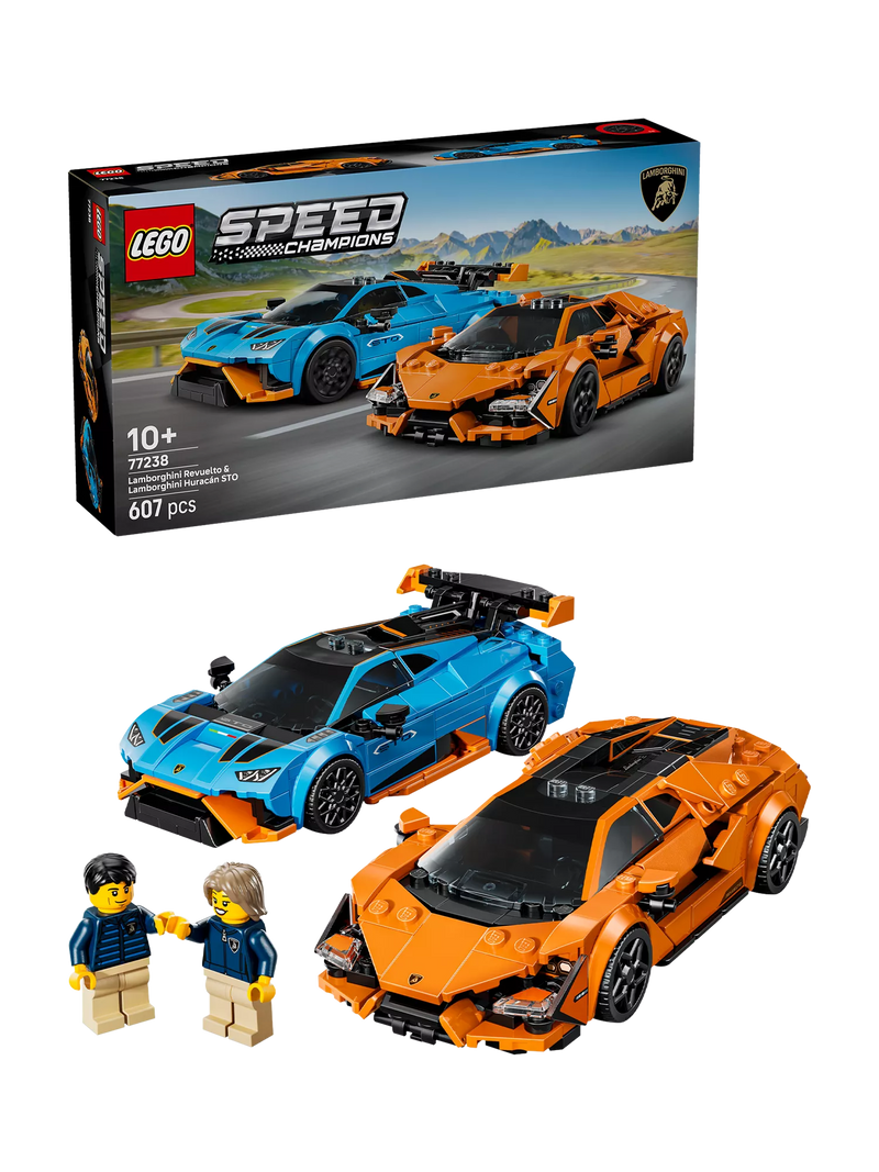 LEGO Speed Champions Lamborghini Revuelto and Huracán STO 607-piece set - British product