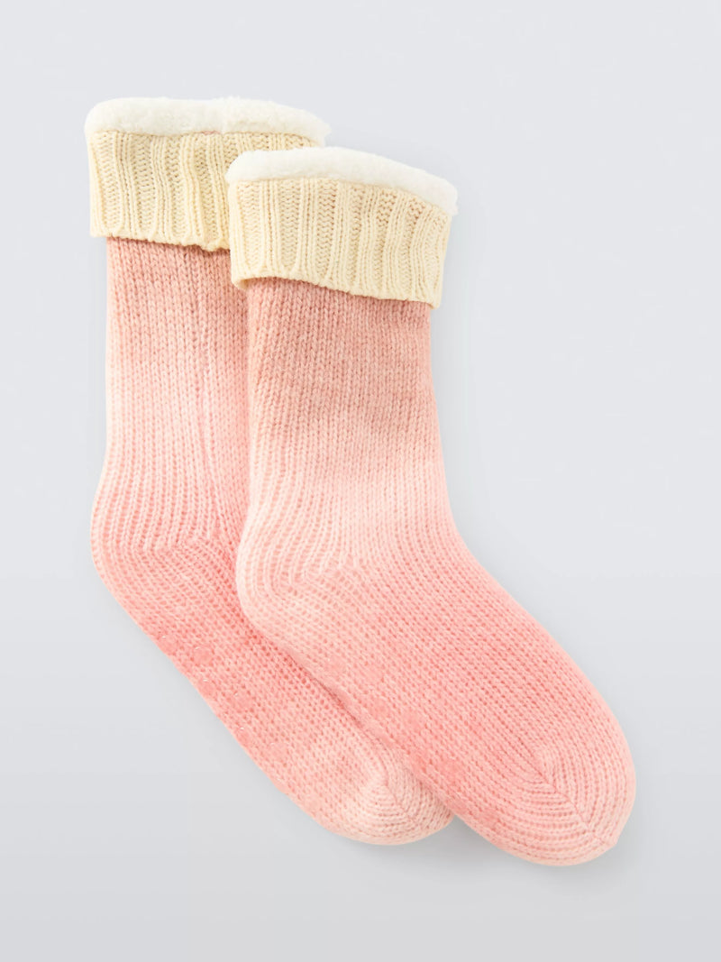 John Lewis Rainbow Lounge Socks pink fleece lined anti slip - British product