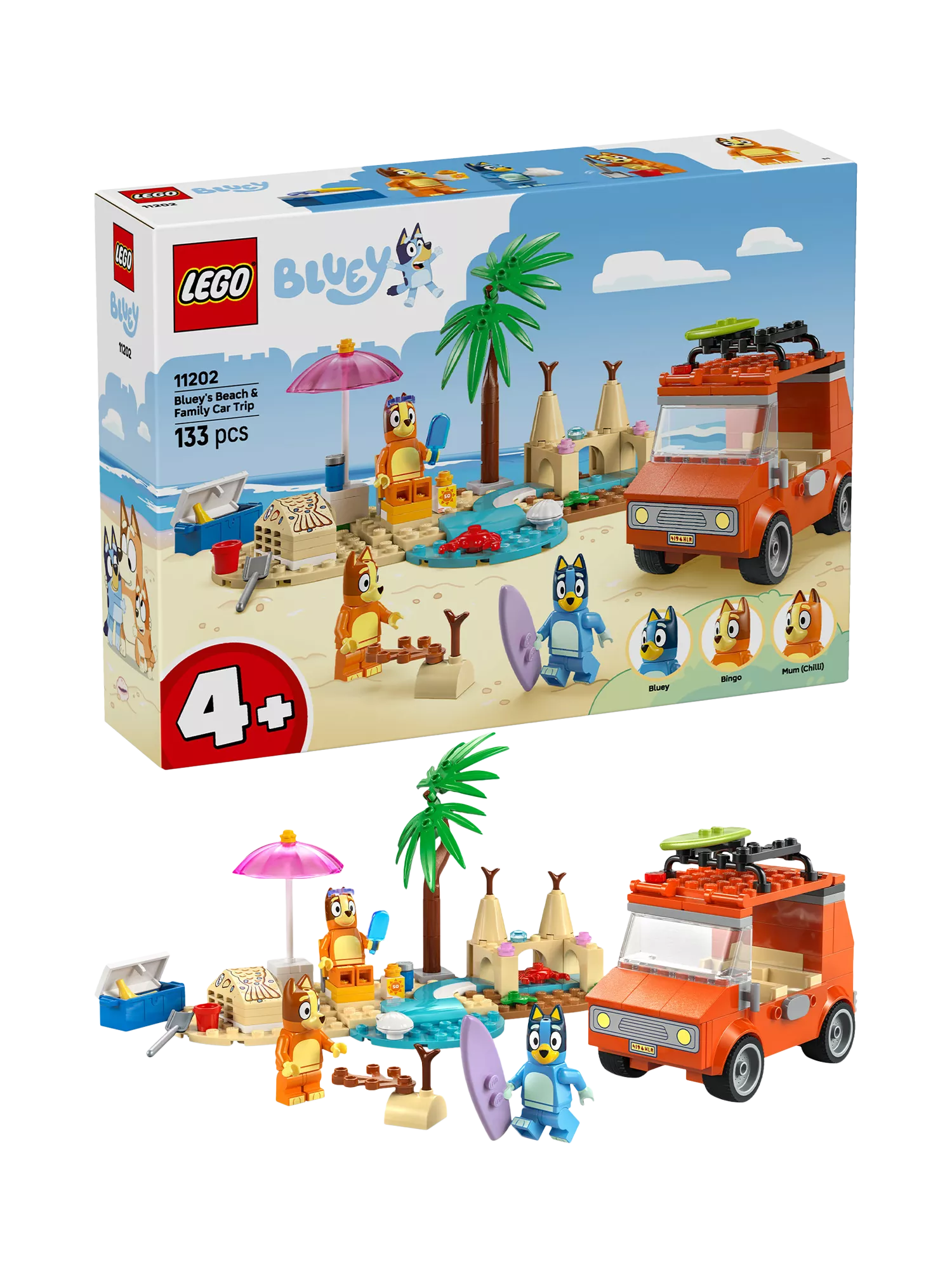 LEGO Bluey beach car trip set 133 pieces, imported from the UK