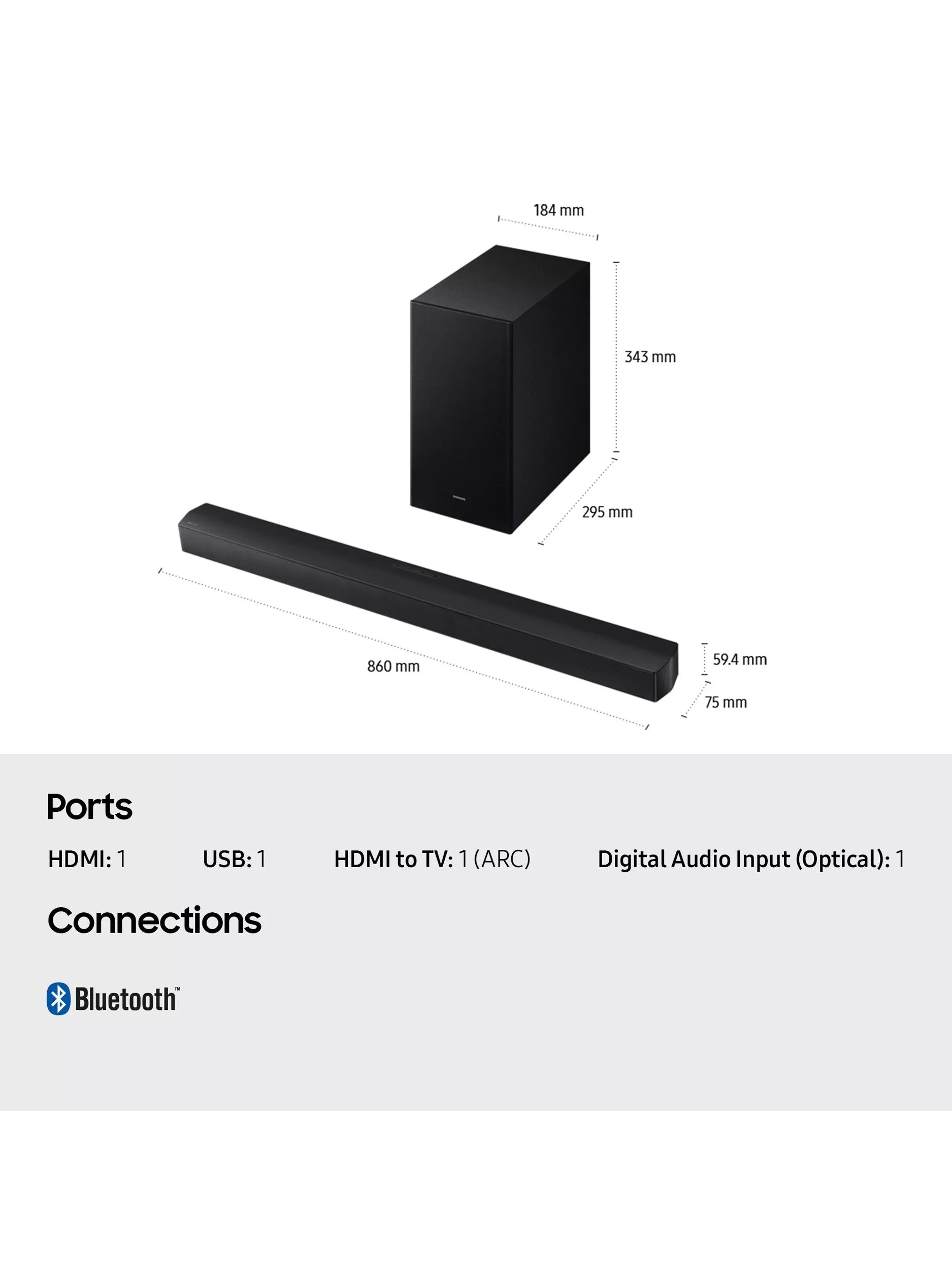 Samsung HW-B650F soundbar with wireless subwoofer, black (British brand)