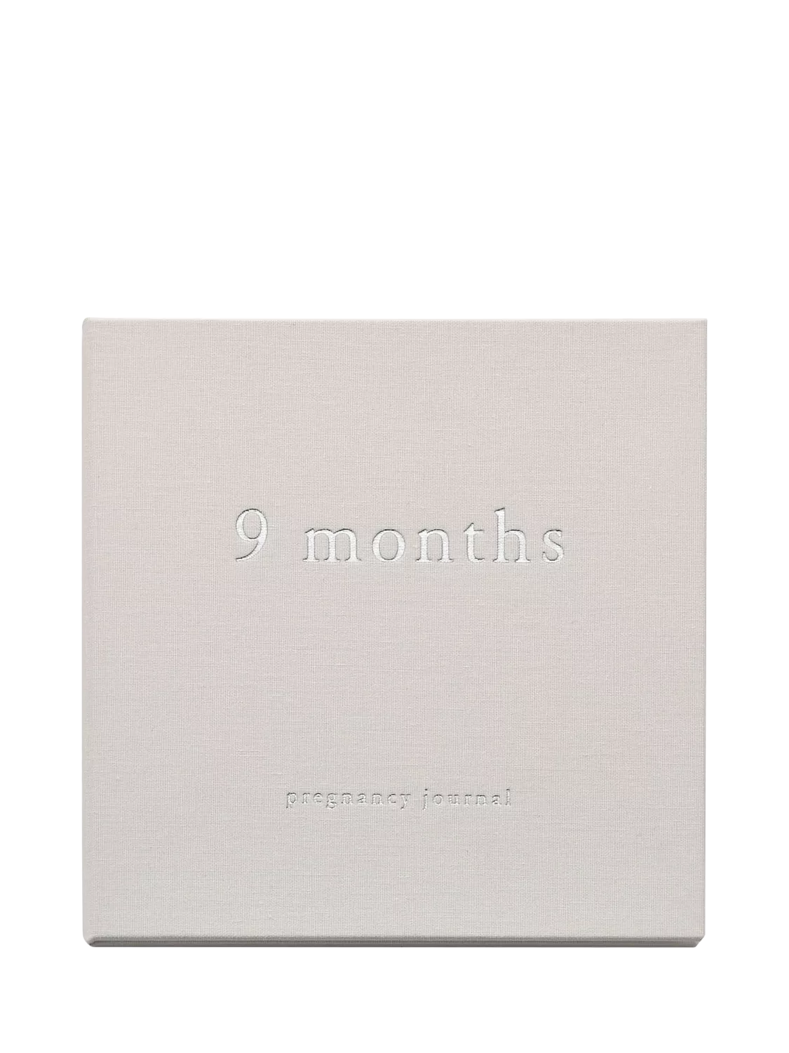 Bambino white linen cover pregnancy journal with silver debossed lettering, UK version