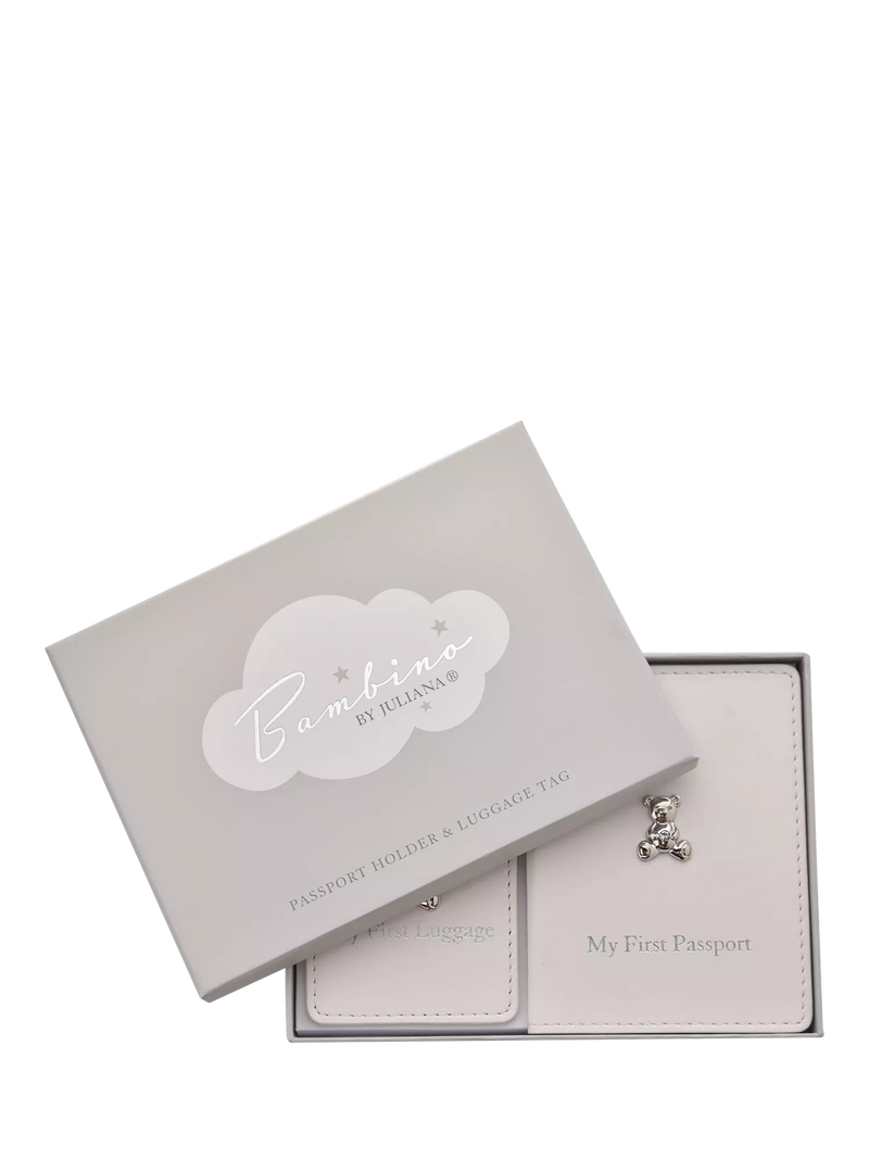 Bambino leatherette passport holder and luggage tag set (British brand)