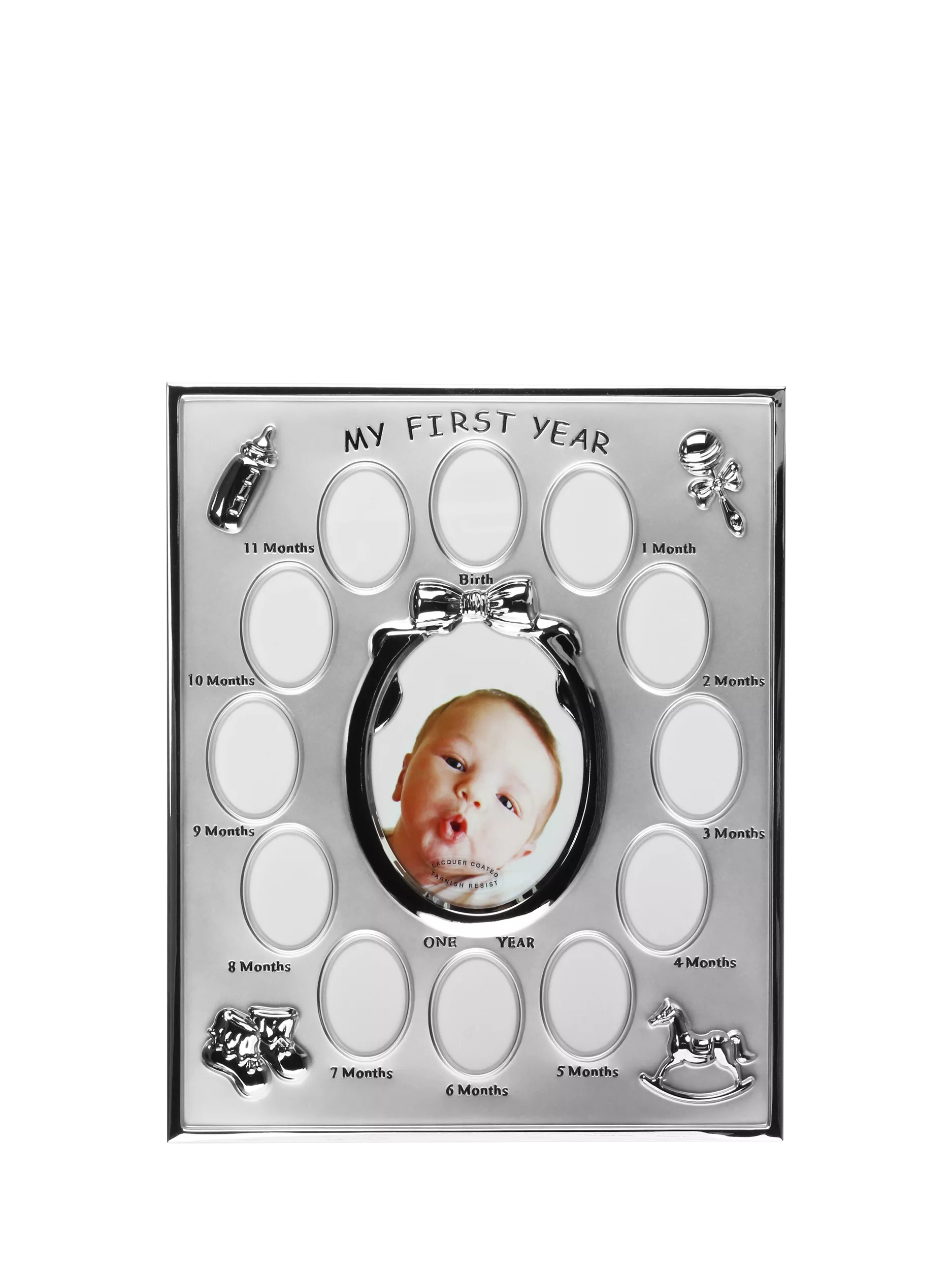 Bambino silver-plated multi-aperture photo frame (British brand)