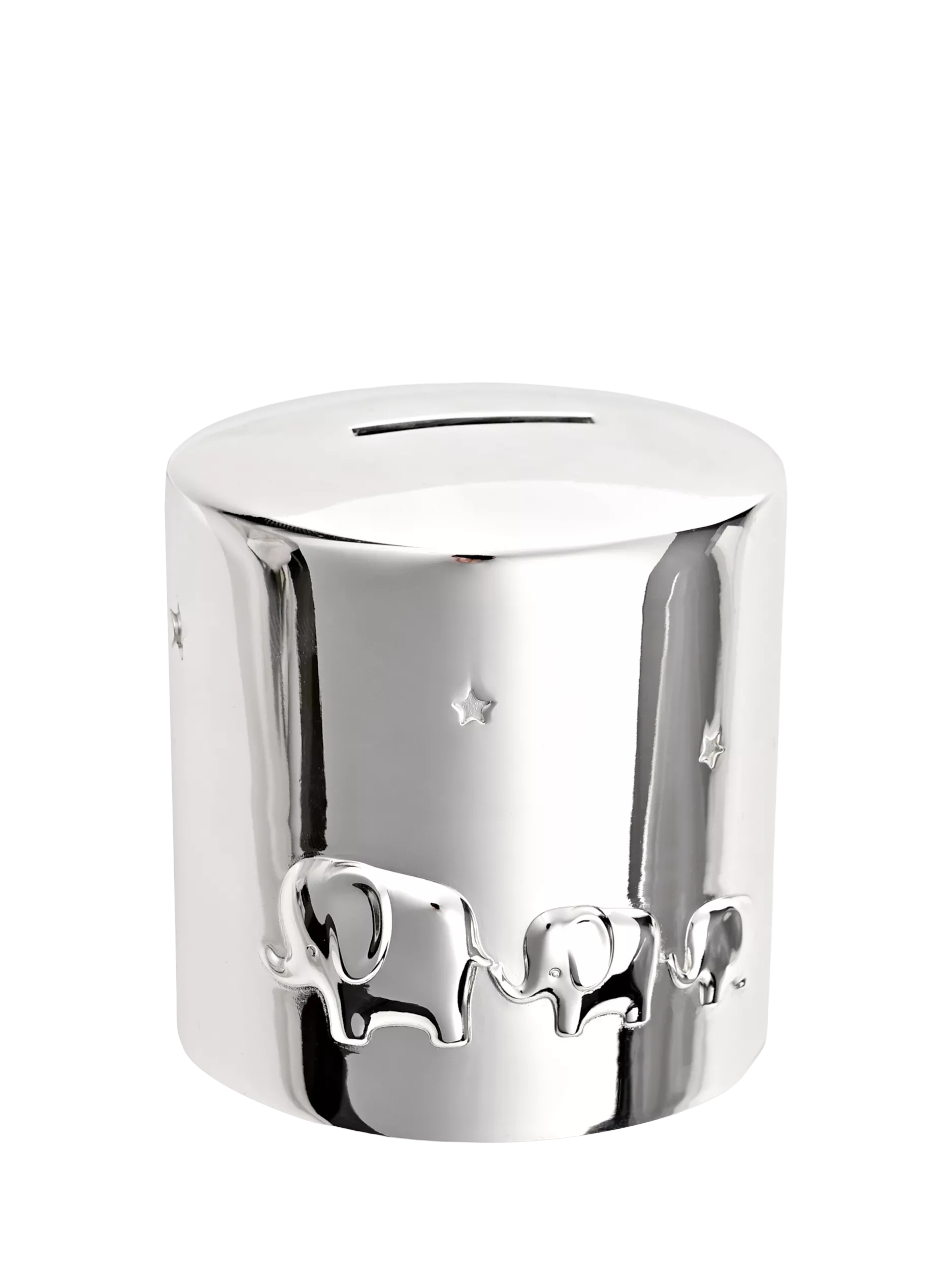 Bambino silver-plated money box with elephants, imported from the UK