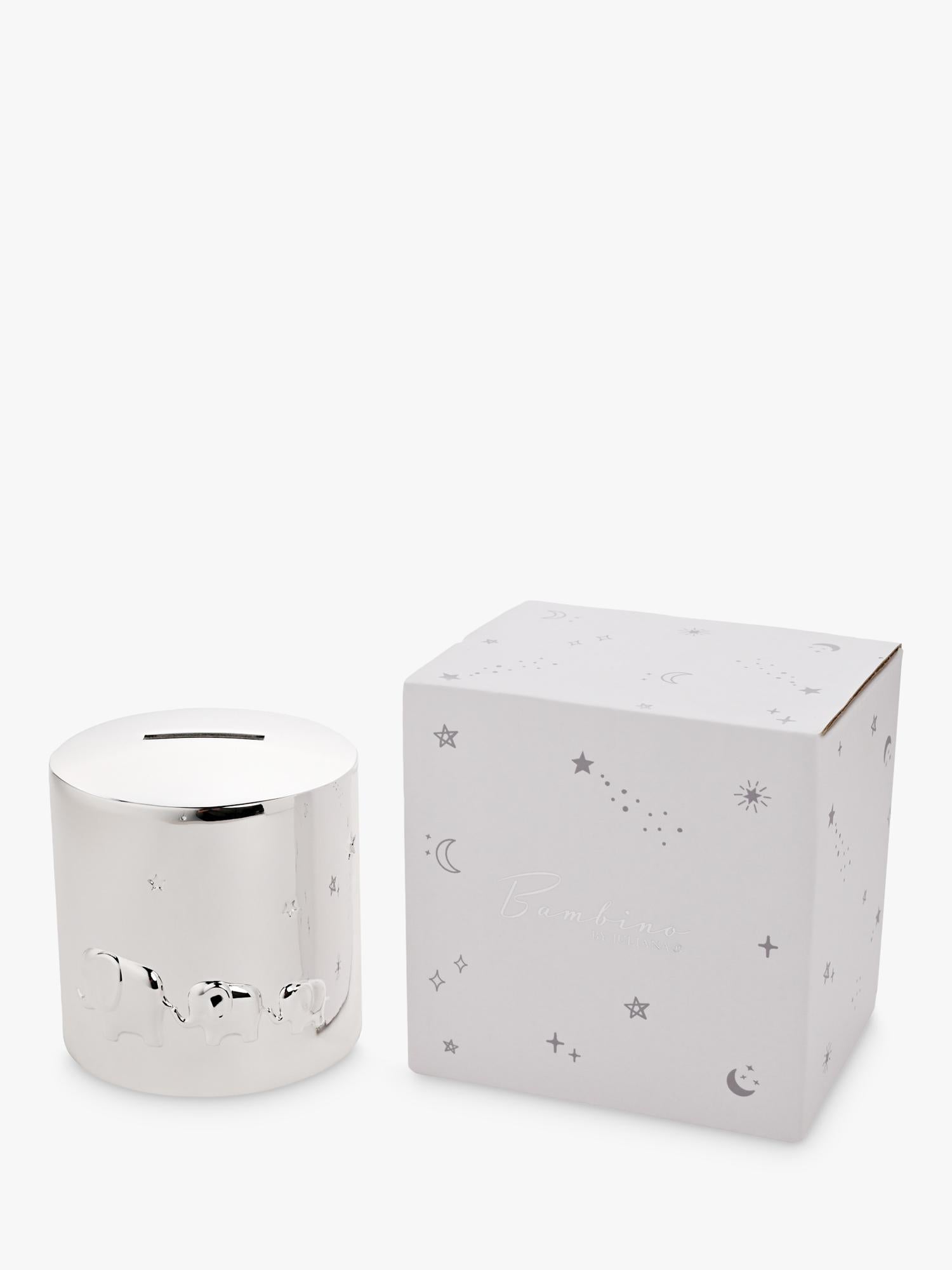 Bambino silver-plated money box with elephants, imported from the UK