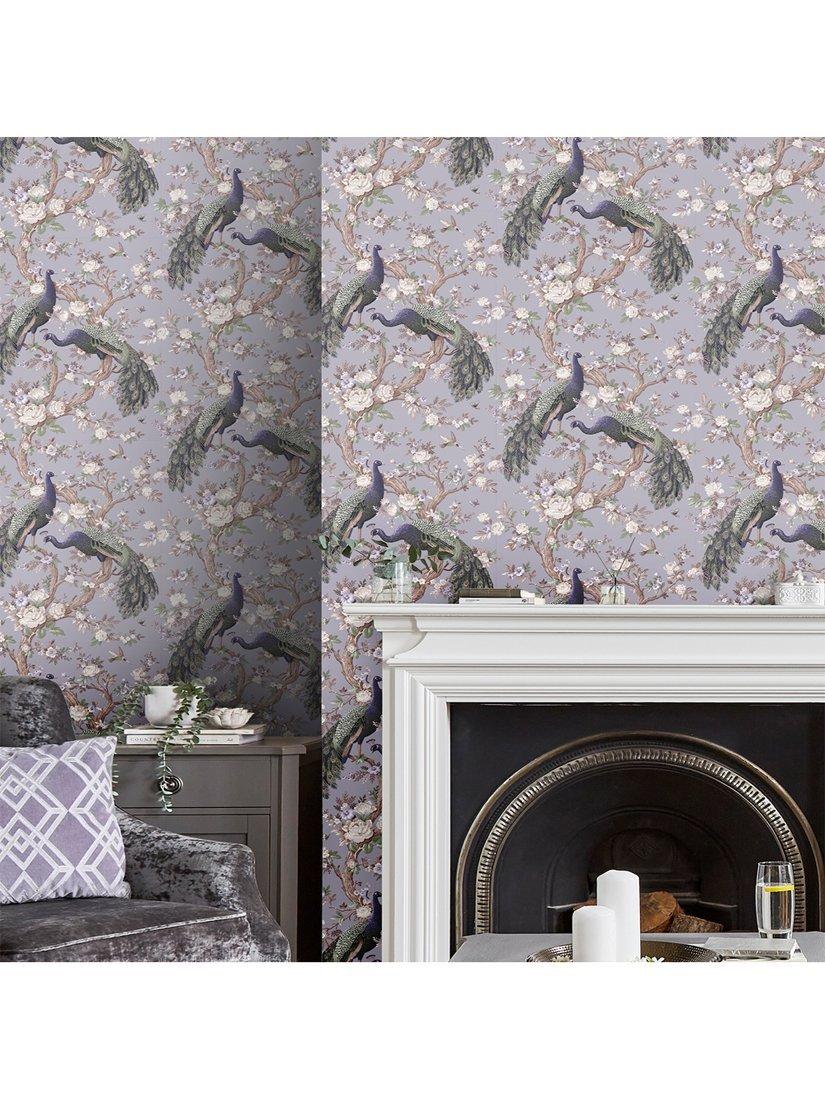 Laura Ashley ornate floral and peacock wallpaper in Iris, UK version