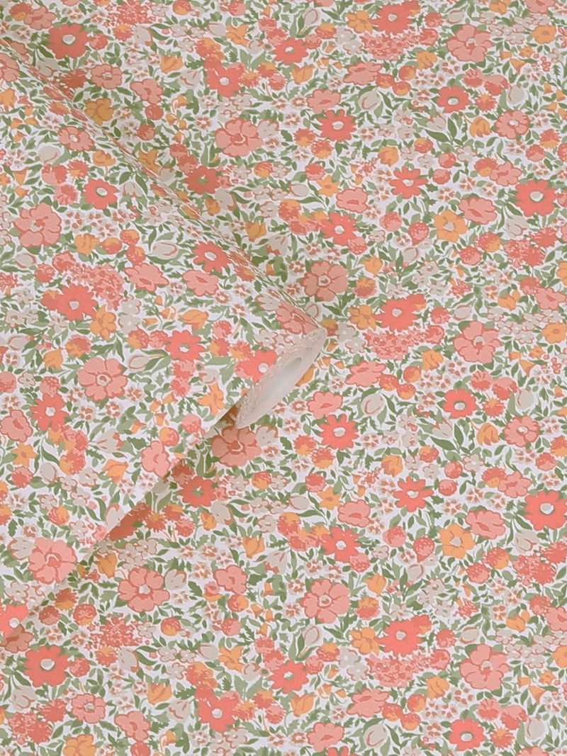 Laura Ashley Loveston wallpaper coral pink L10m x W52cm - British product