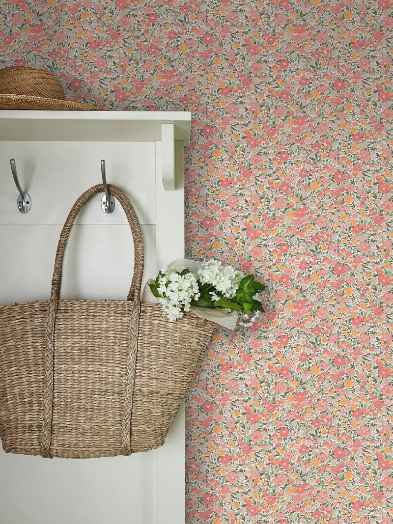 Laura Ashley Loveston wallpaper coral pink L10m x W52cm - British product