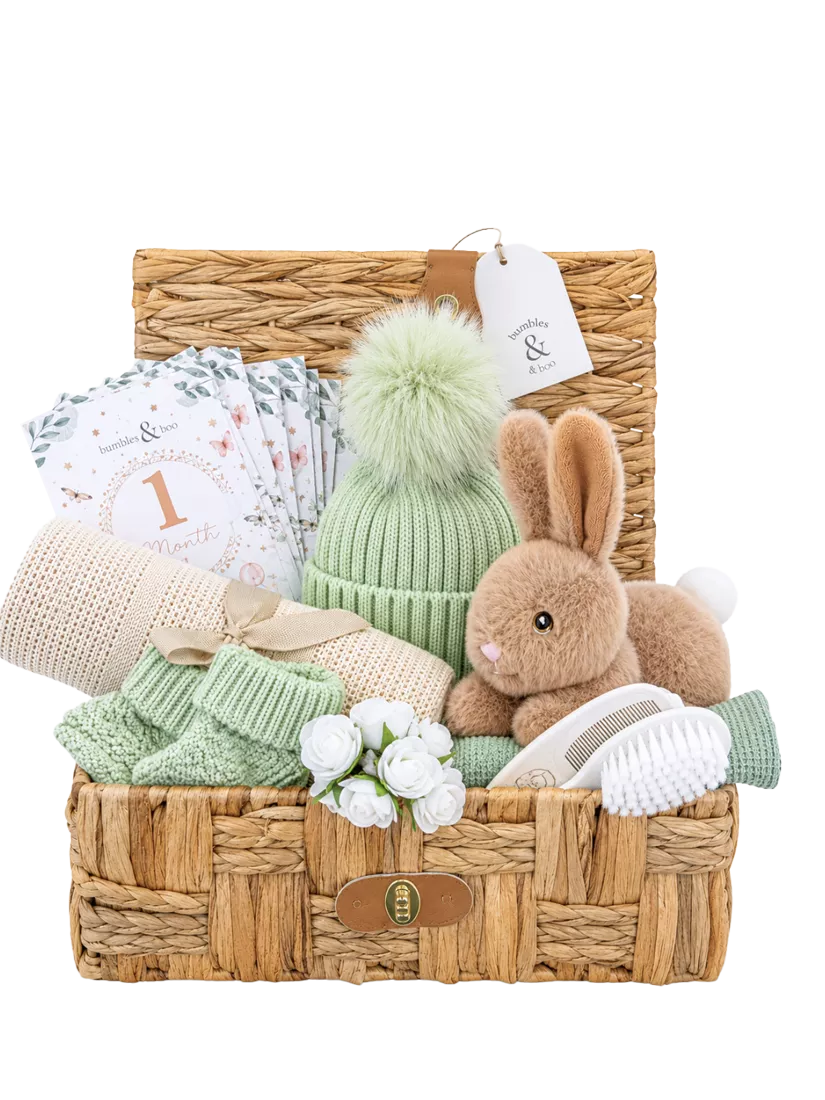 Bumbles & Boo baby hamper with blanket and bunny - British product