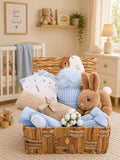 Bumbles & Boo baby boy gift hamper in water hyacinth basket (British brand)