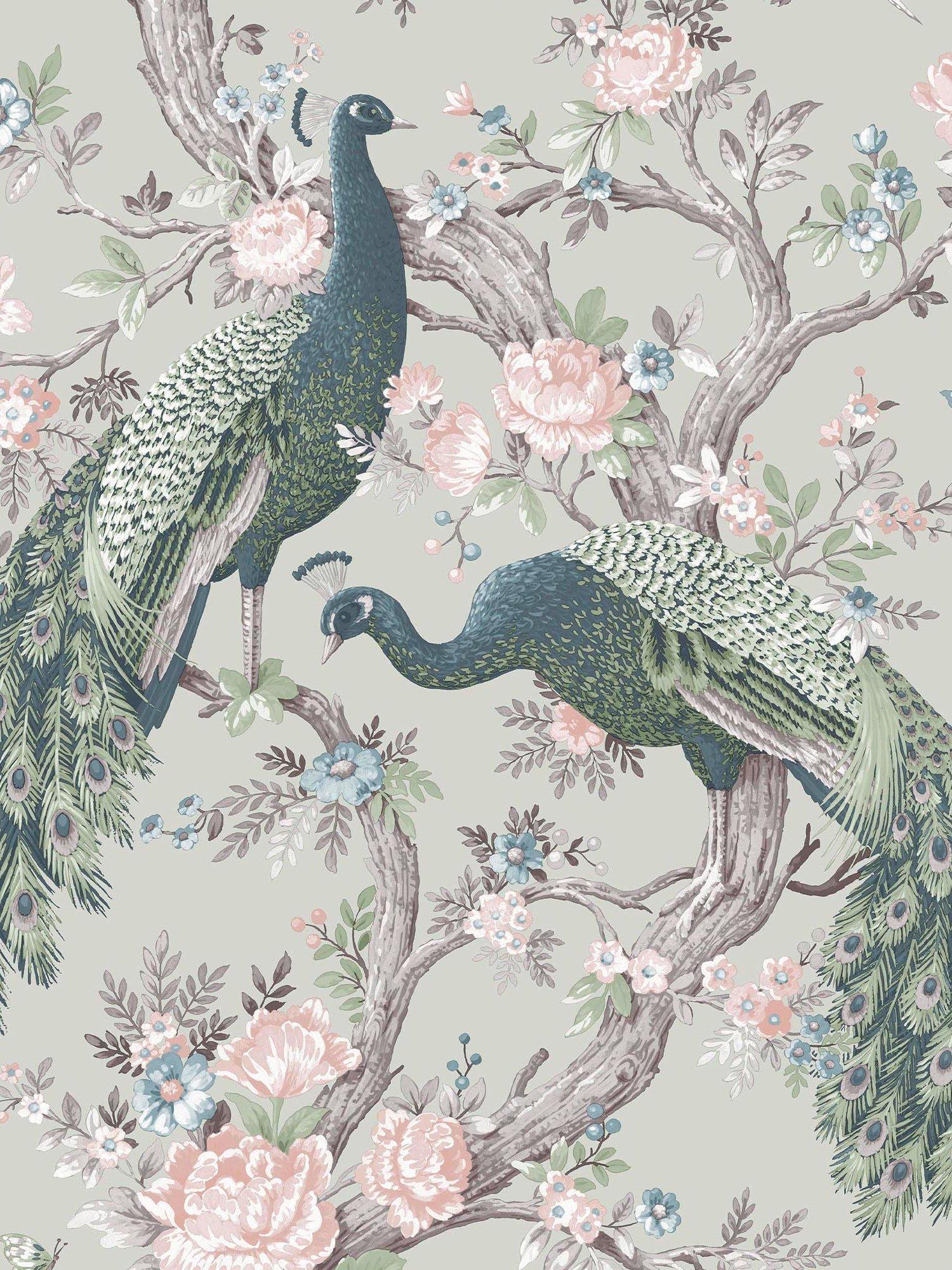 Laura Ashley ornate floral and peacock wallpaper in Iris, UK version