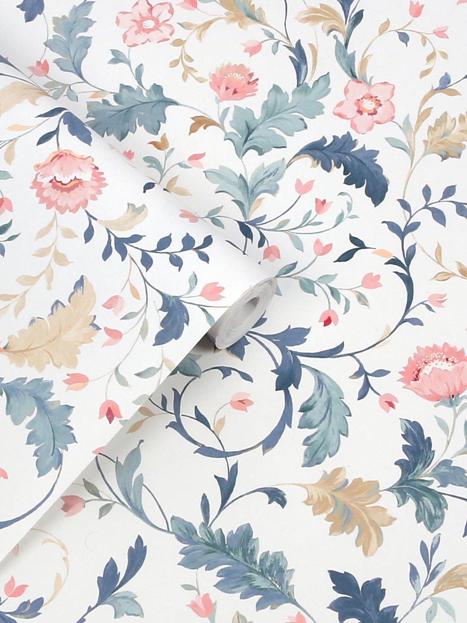 Laura Ashley Litton wallpaper in dusky seaspray, UK version