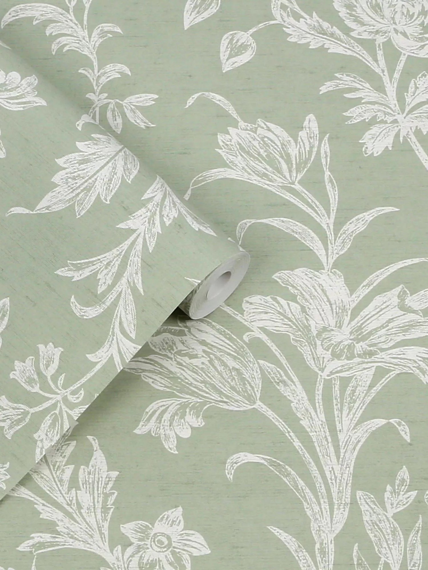 Laura Ashley Lloyd sage green wallpaper, imported from the UK