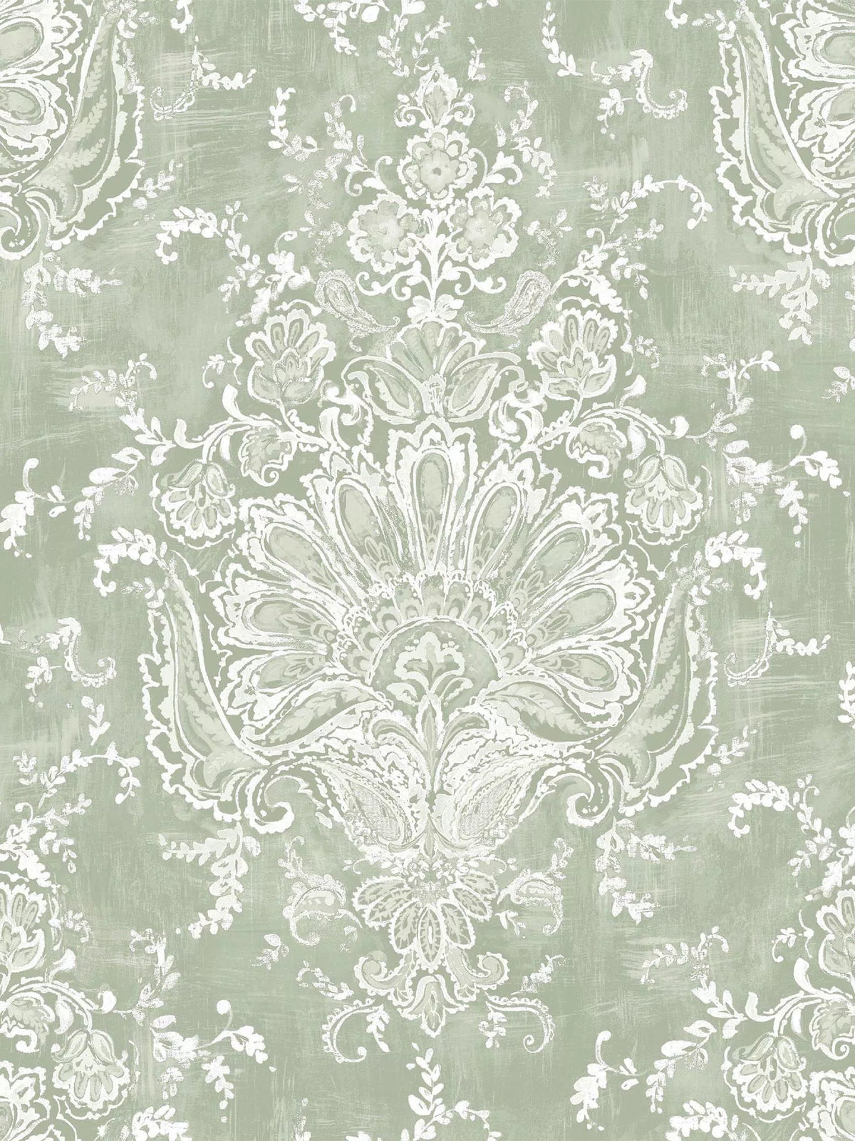 Laura Ashley ornamental floral and paisley wallpaper in sage, UK version