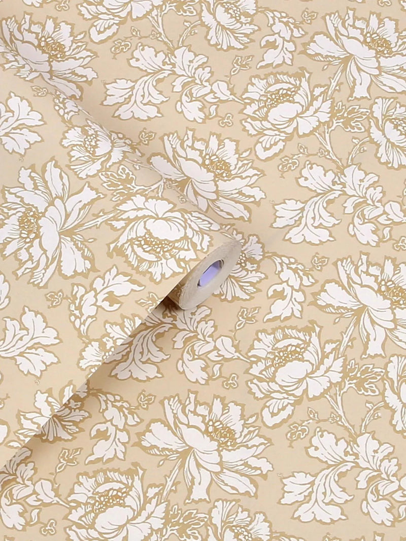 Laura Ashley floral print wallpaper in gold, UK version