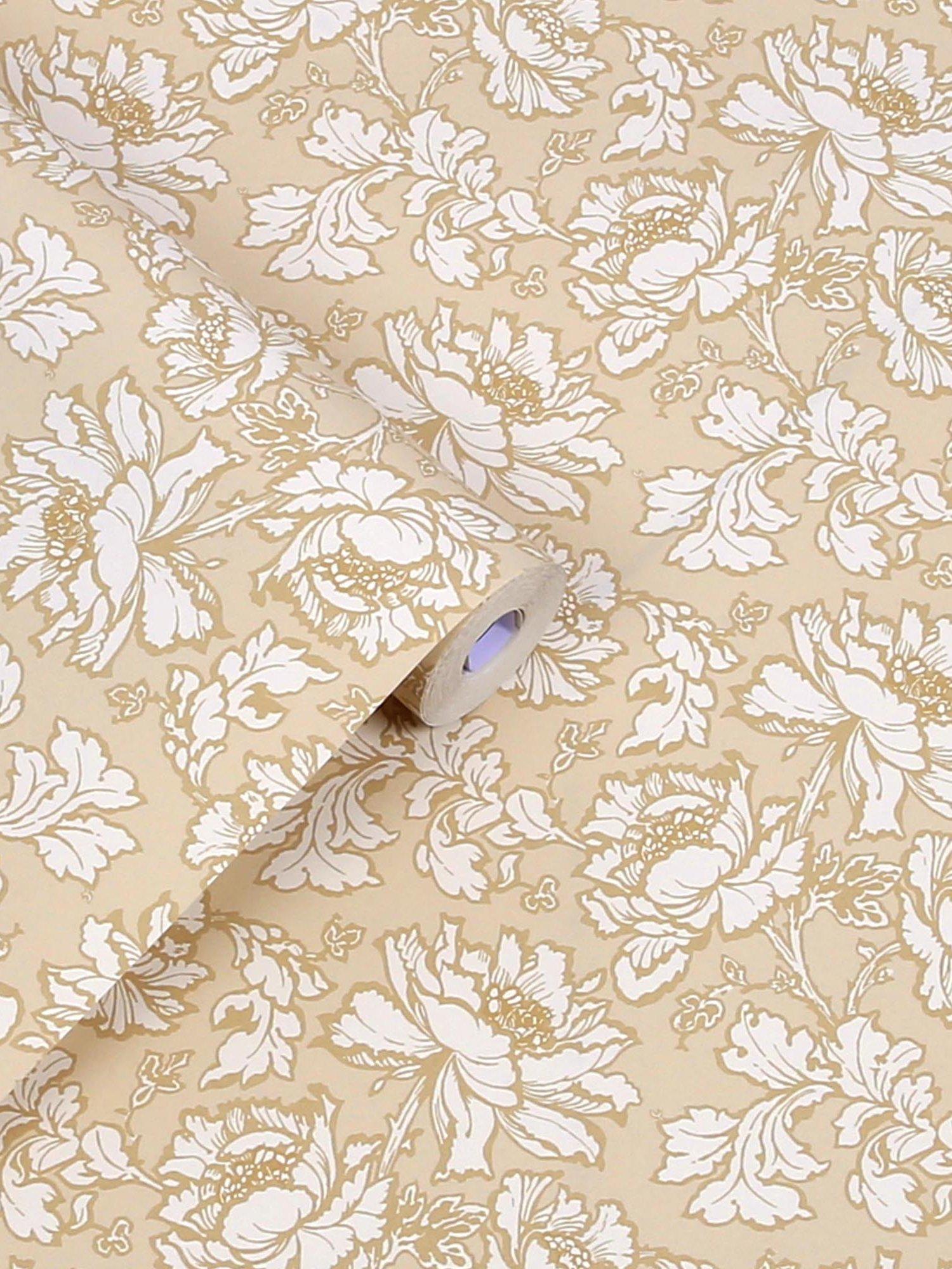 Laura Ashley floral print wallpaper in gold, UK version