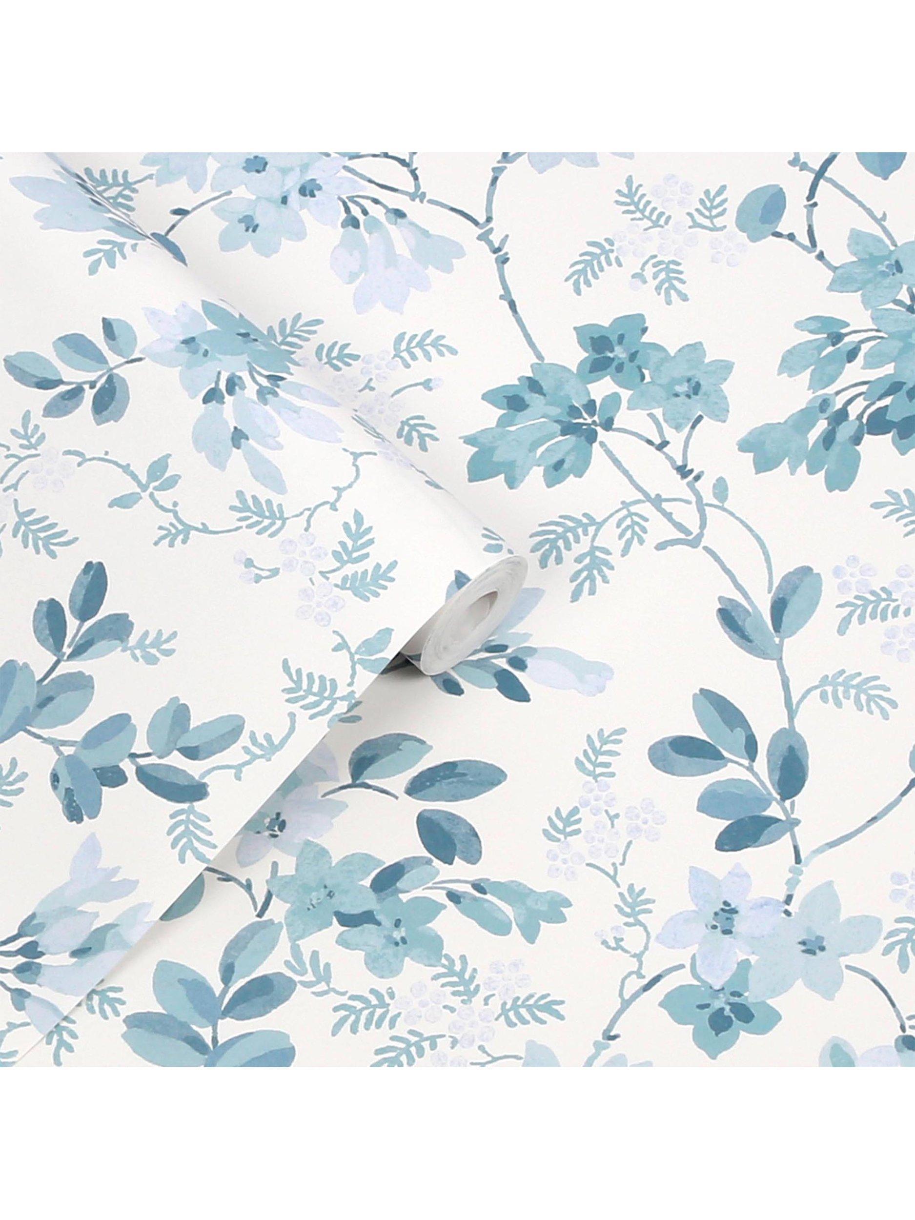 Laura Ashley floral wallpaper with Yewland pattern in Seaspray color, UK version