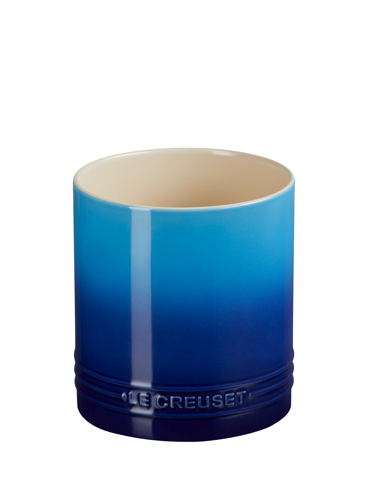 Le Creuset stoneware utensil jar in Azure with 1.1L capacity, UK version