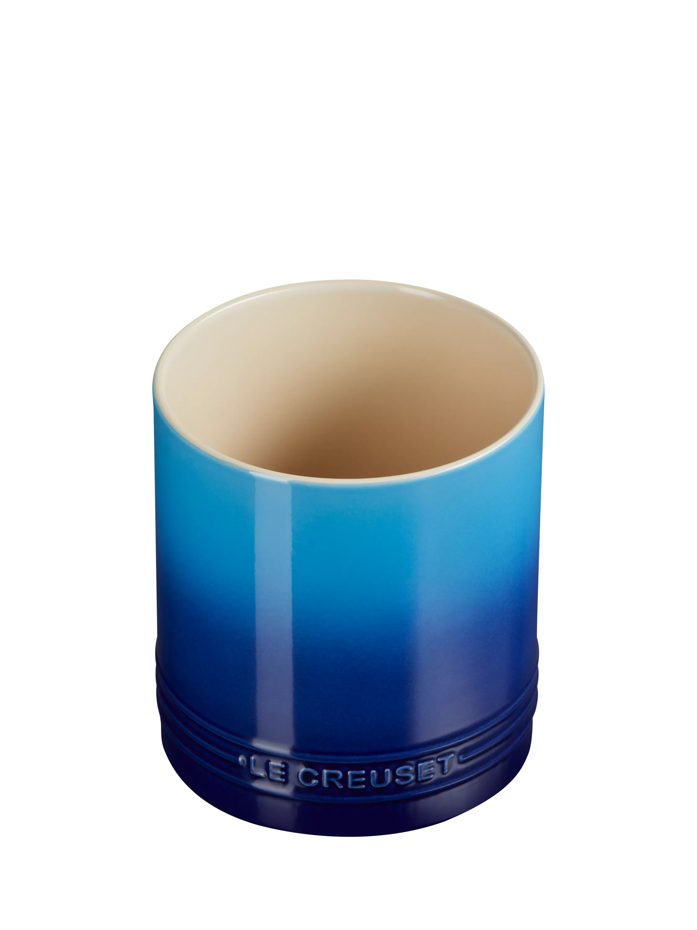 Le Creuset stoneware utensil jar in Azure with 1.1L capacity, UK version