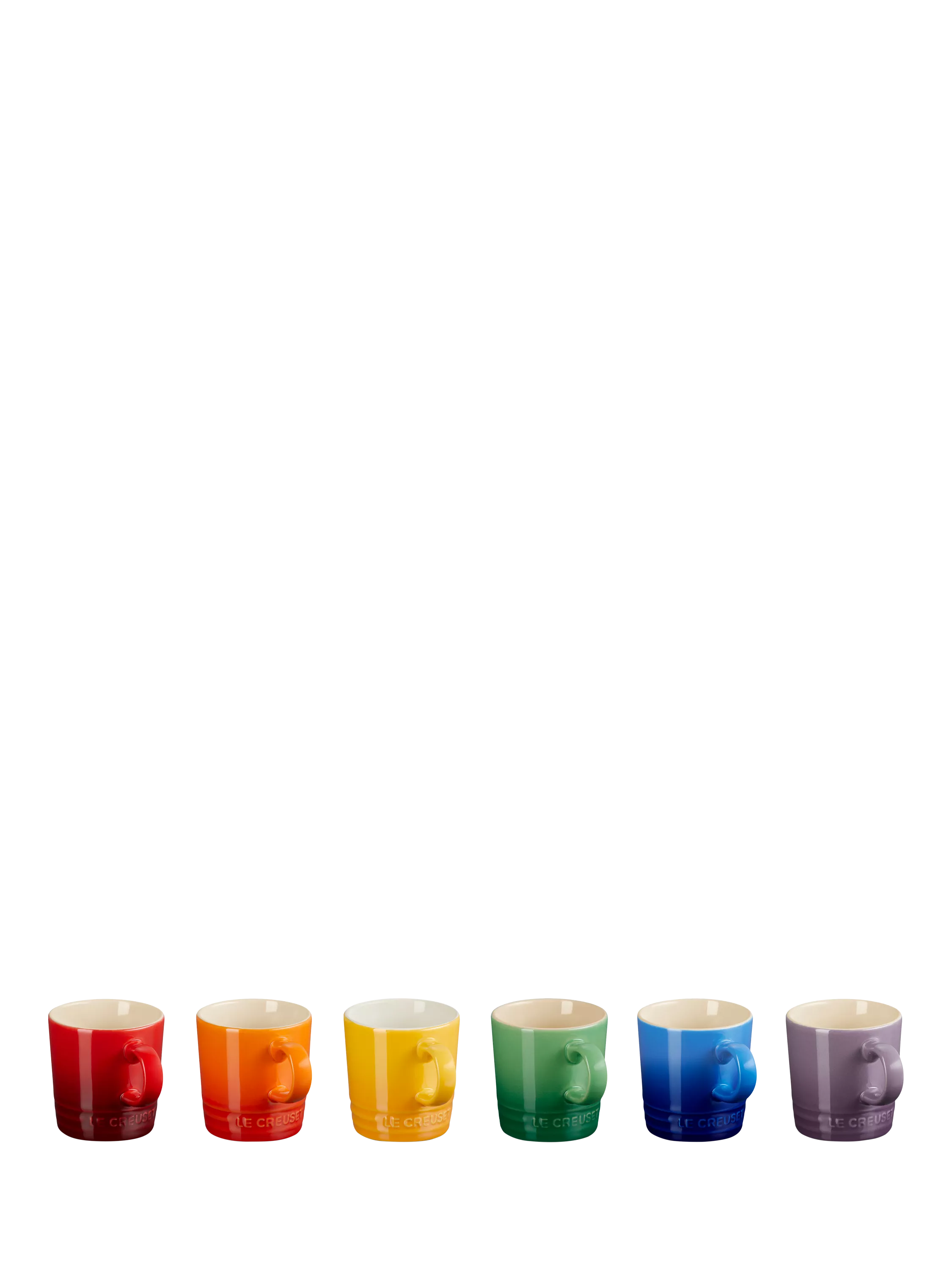 Le Creuset stoneware espresso mugs set of 6 rainbow (British brand)