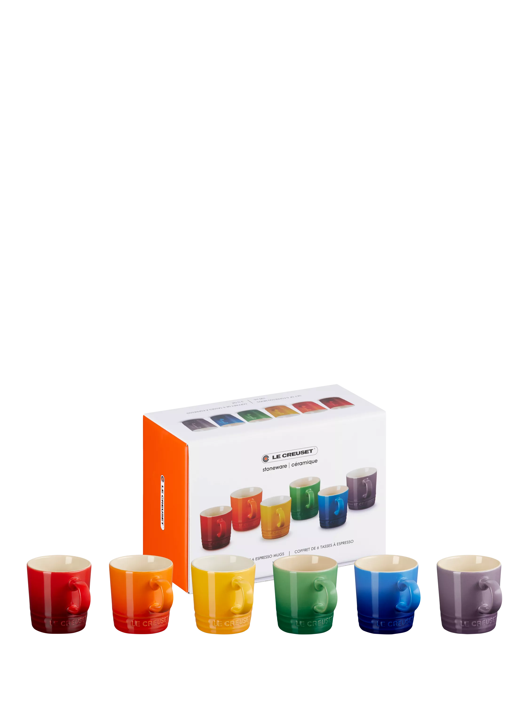 Le Creuset stoneware espresso mugs set of 6 rainbow (British brand)