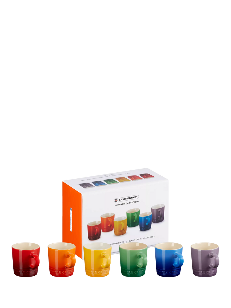 Le Creuset stoneware espresso mugs set of 6 rainbow (British brand)