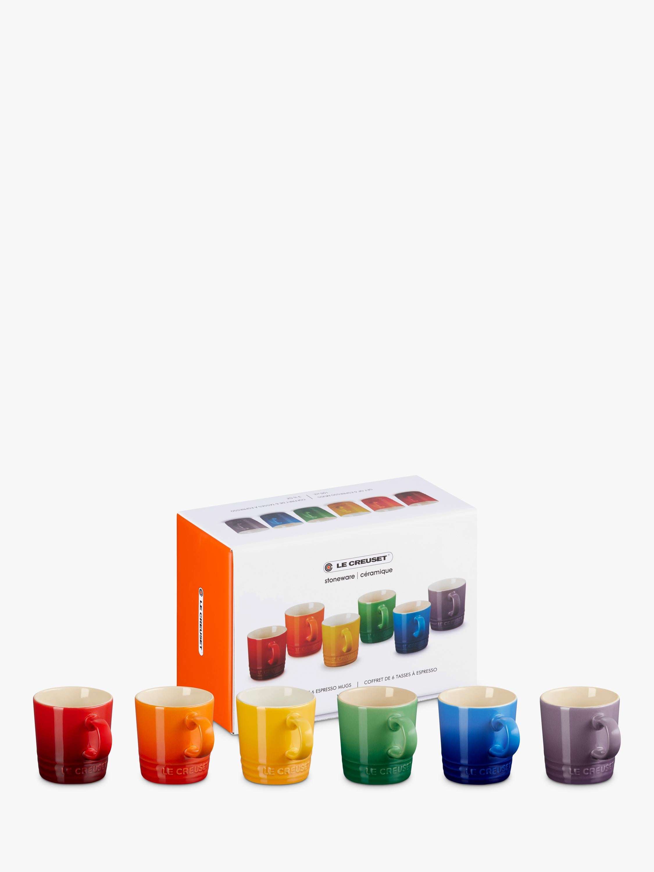 Le Creuset stoneware espresso mugs set of 6 rainbow (British brand)
