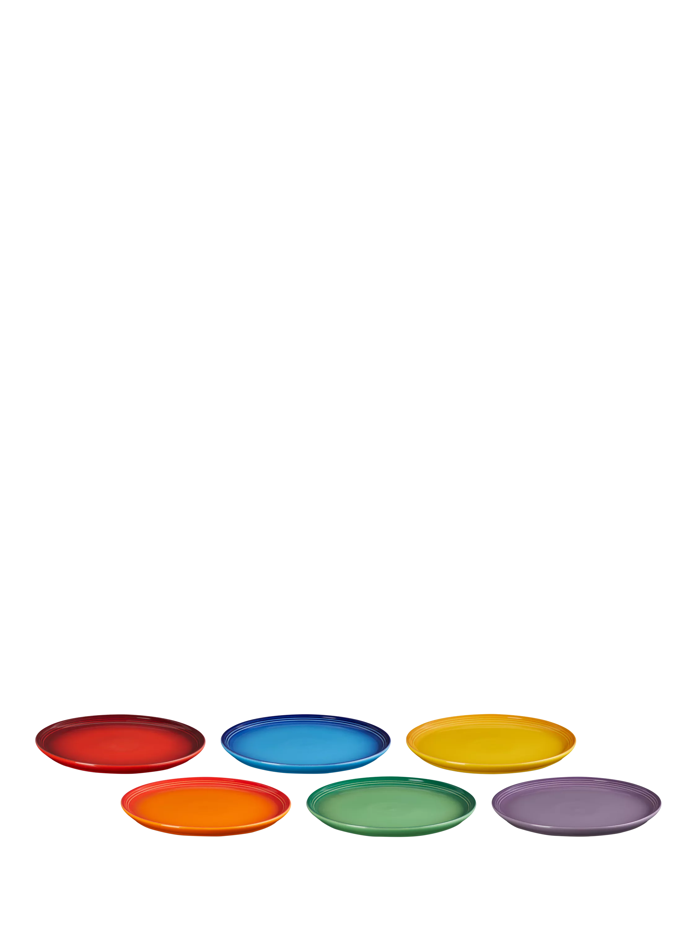 Le Creuset stoneware coupe side plates set of six rainbow 21.8cm, imported from the UK