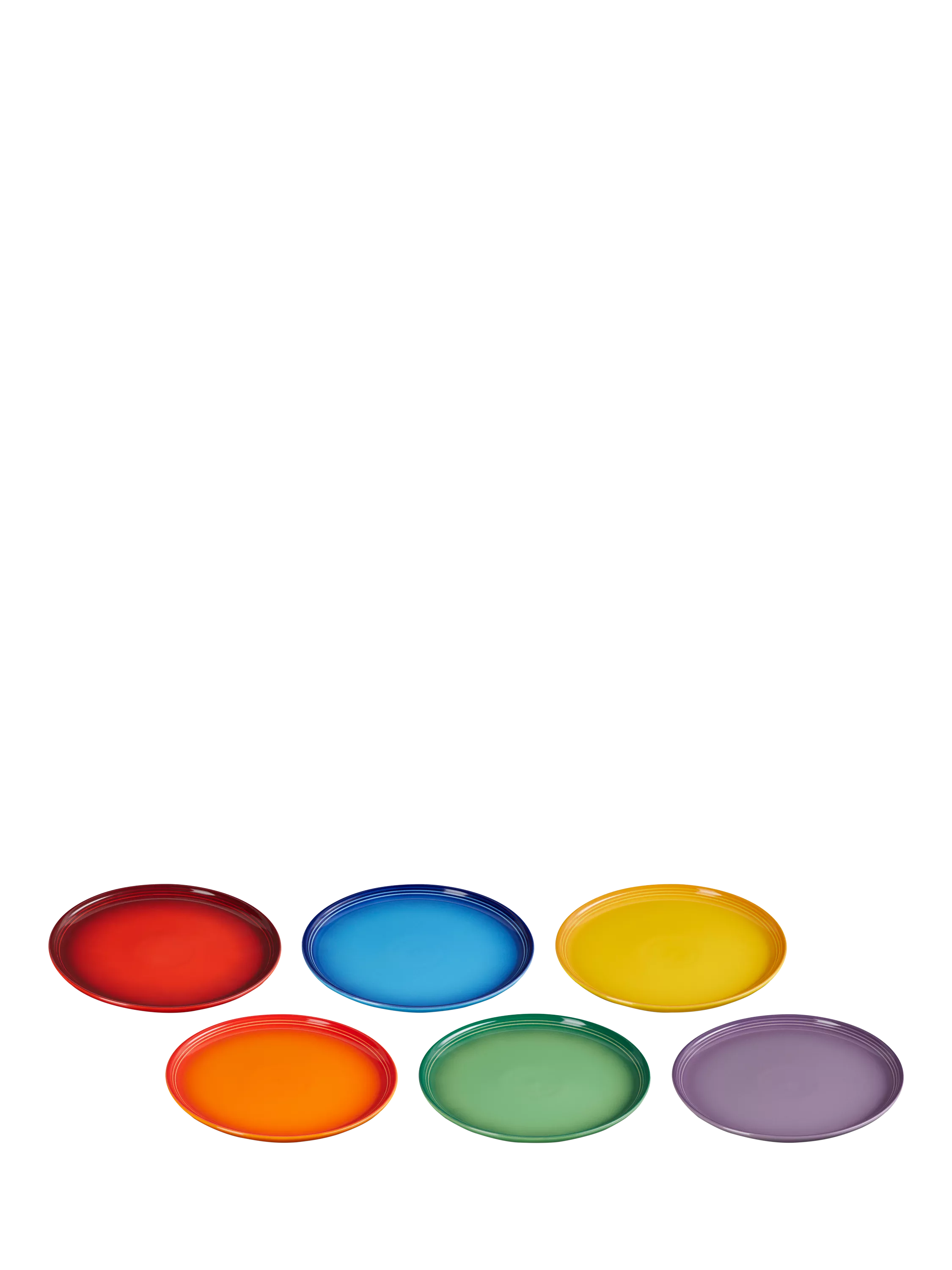 Le Creuset stoneware coupe side plates set of six rainbow 21.8cm, imported from the UK