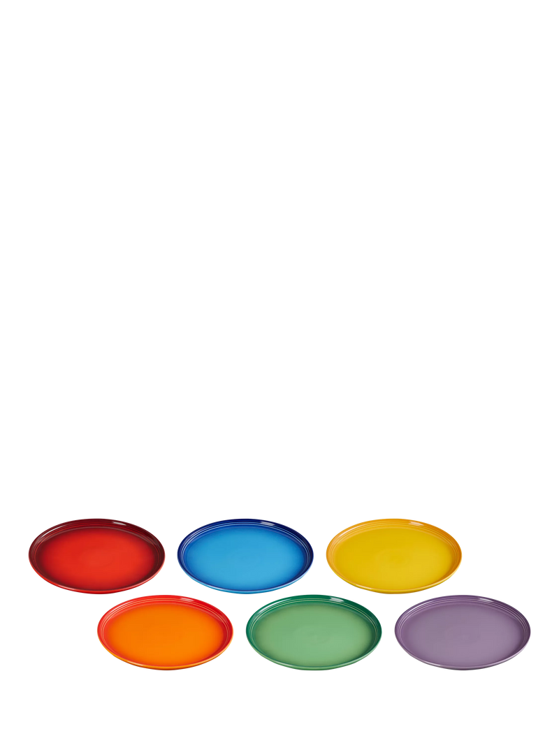 Le Creuset stoneware coupe side plates set of six rainbow 21.8cm, imported from the UK