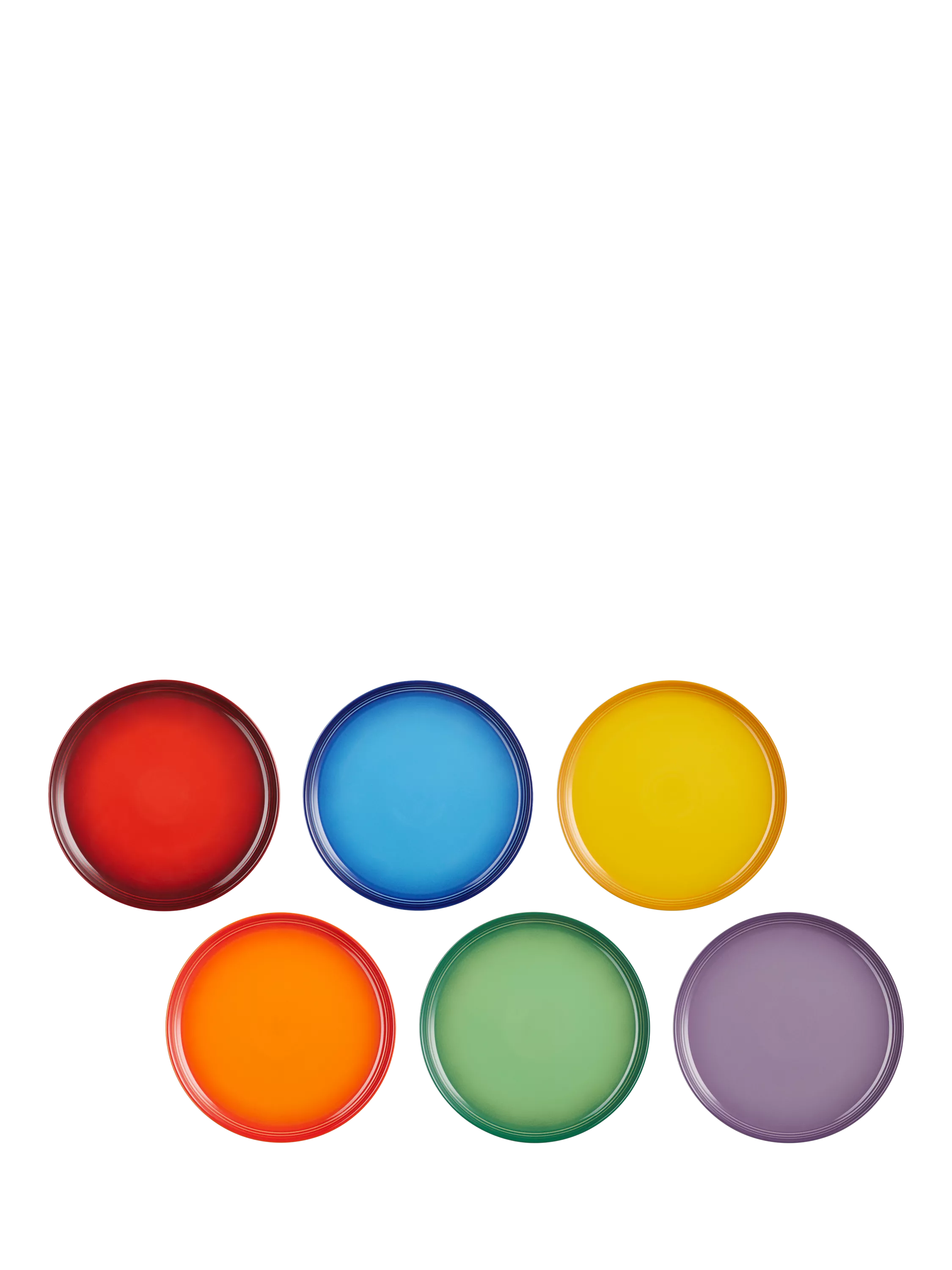 Le Creuset stoneware coupe side plates set of six rainbow 21.8cm, imported from the UK