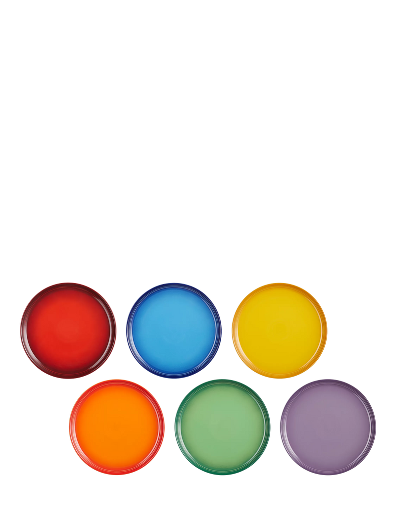 Le Creuset stoneware coupe side plates set of six rainbow 21.8cm, imported from the UK