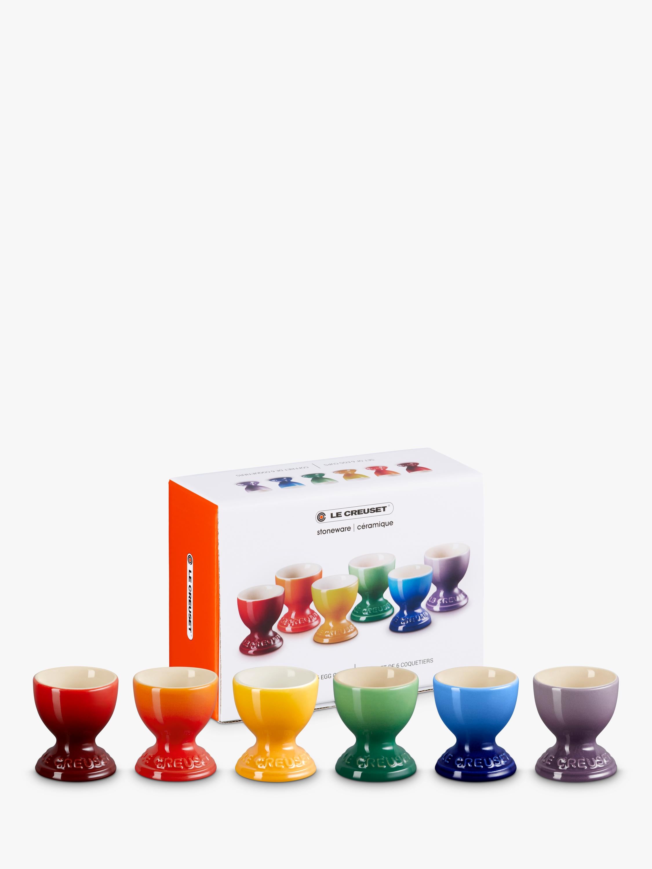 Le Creuset stoneware egg cups rainbow set of 6, UK version