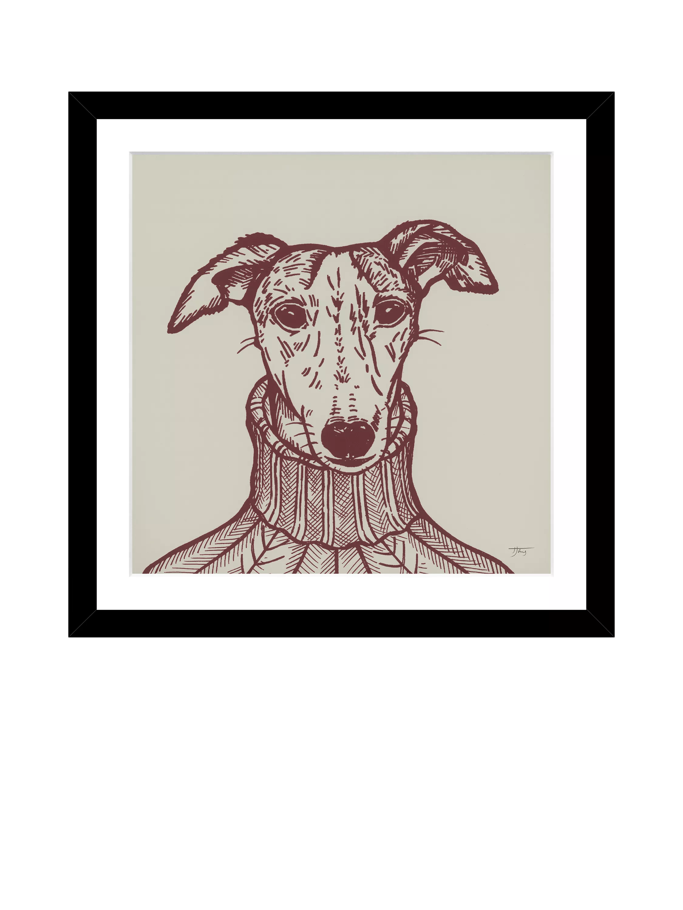 John Lewis Sybil Whippet framed print 33.5 x 33.5cm, imported from the UK