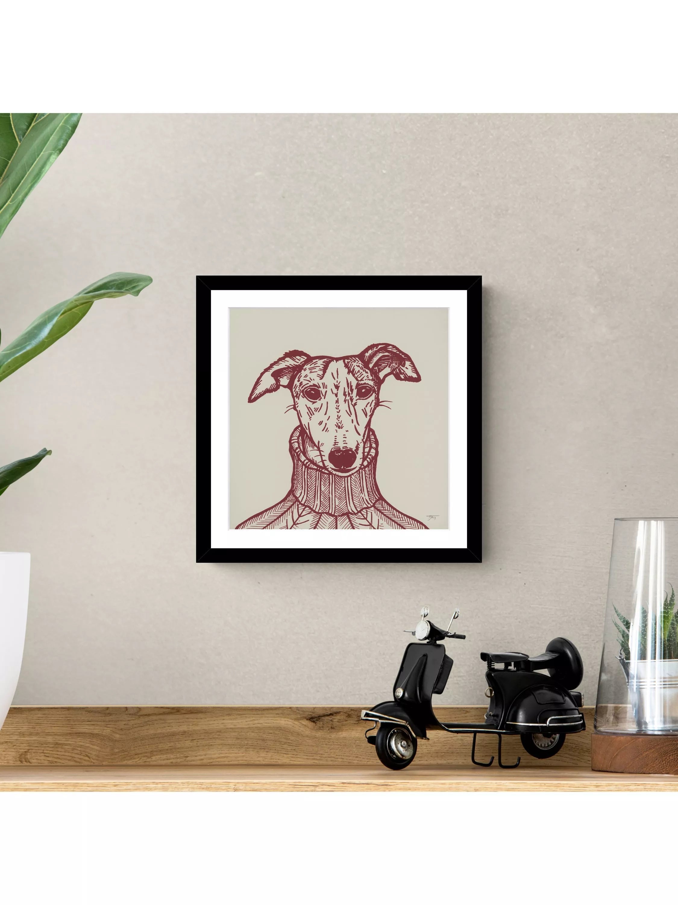 John Lewis Sybil Whippet framed print 33.5 x 33.5cm, imported from the UK