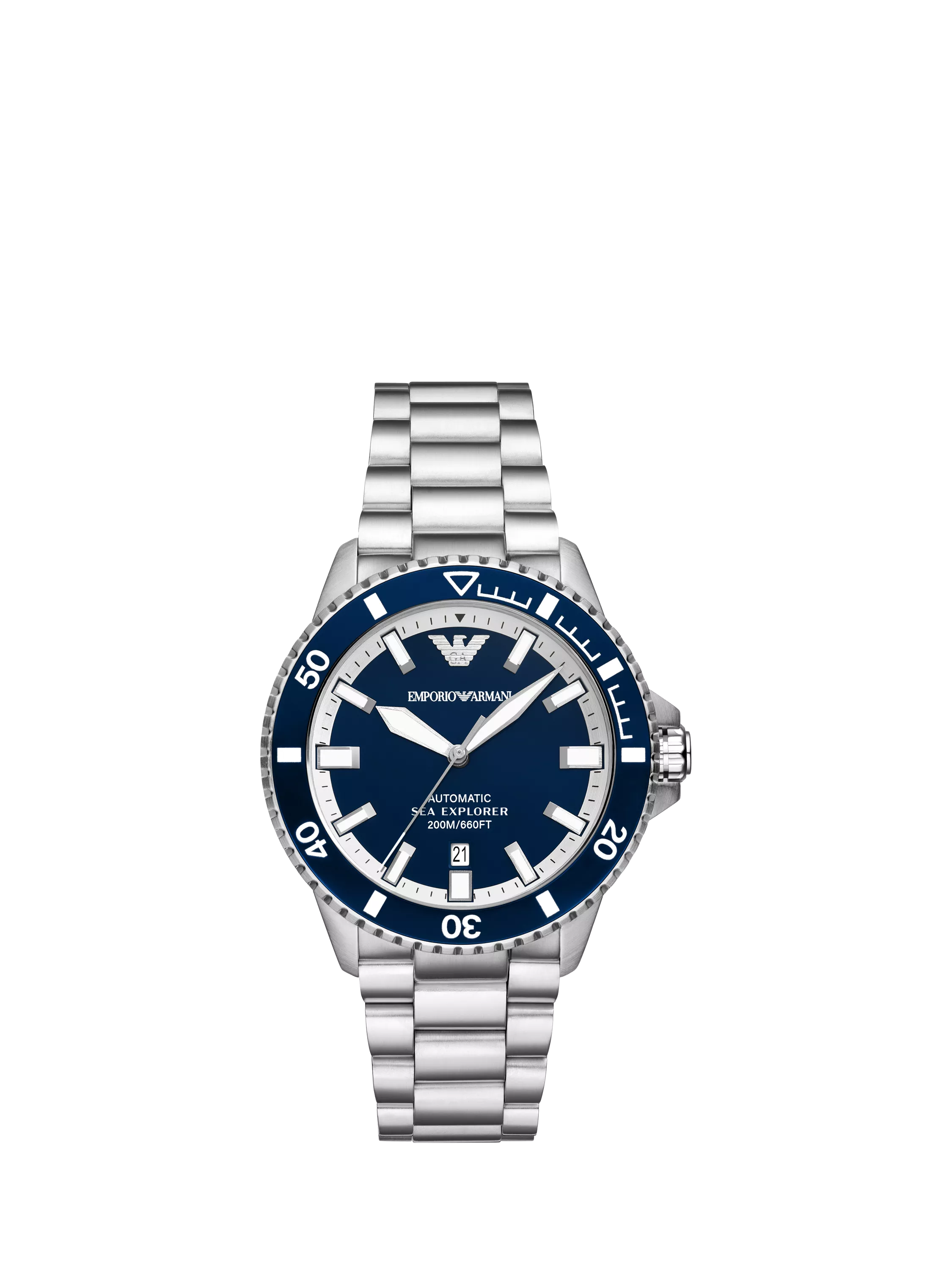 Emporio Armani Sea Explorer watch blue dial stainless steel bracelet (British brand)