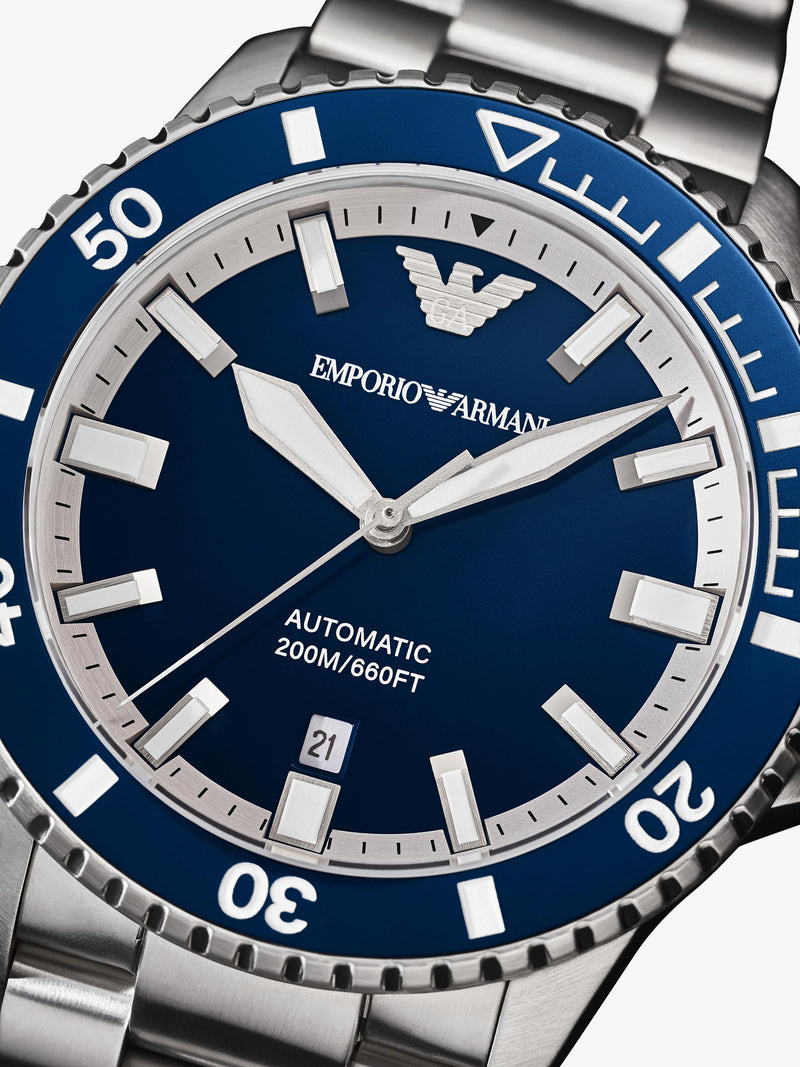 Emporio Armani Sea Explorer watch blue dial stainless steel bracelet (British brand)