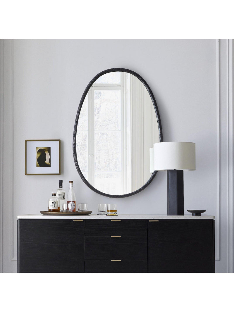 West Elm oval metal wall mirror in dark bronze, 117x81cm (British brand)
