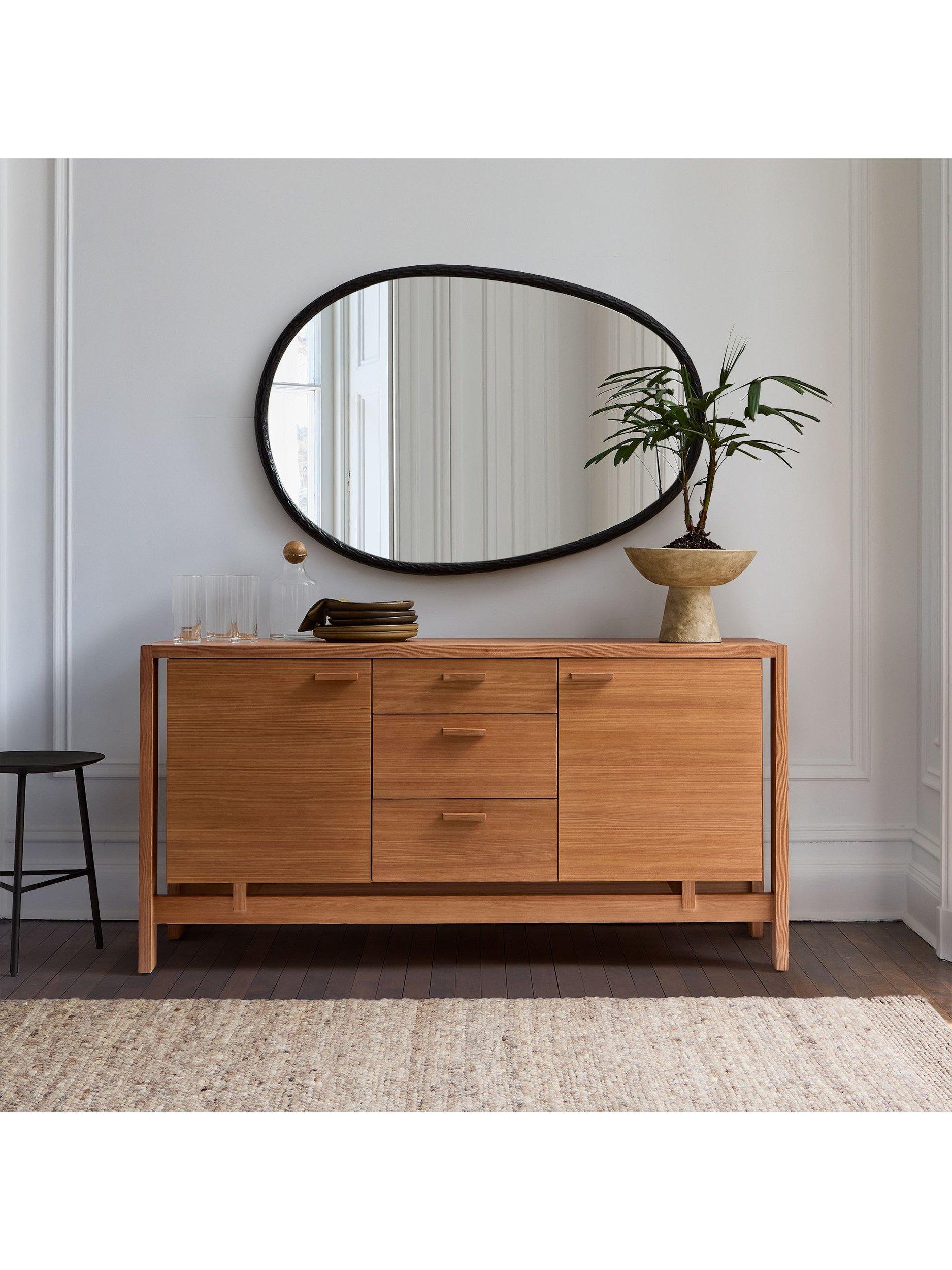 West Elm oval metal wall mirror in dark bronze, 117x81cm (British brand)