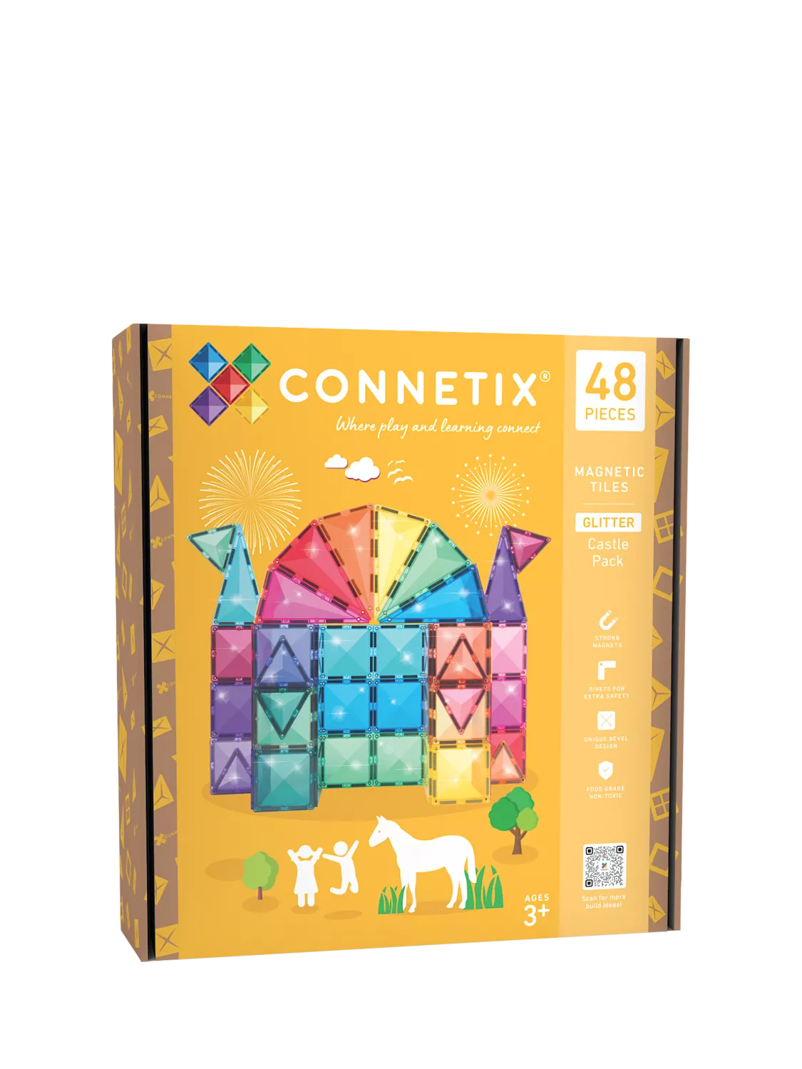 Connetix Castle Glitter Tiles 48 pack building toy for kids (British brand)
