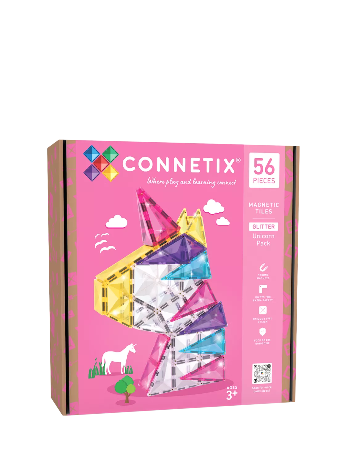 Connetix glitter unicorn tiles 56-piece construction set, imported from the UK